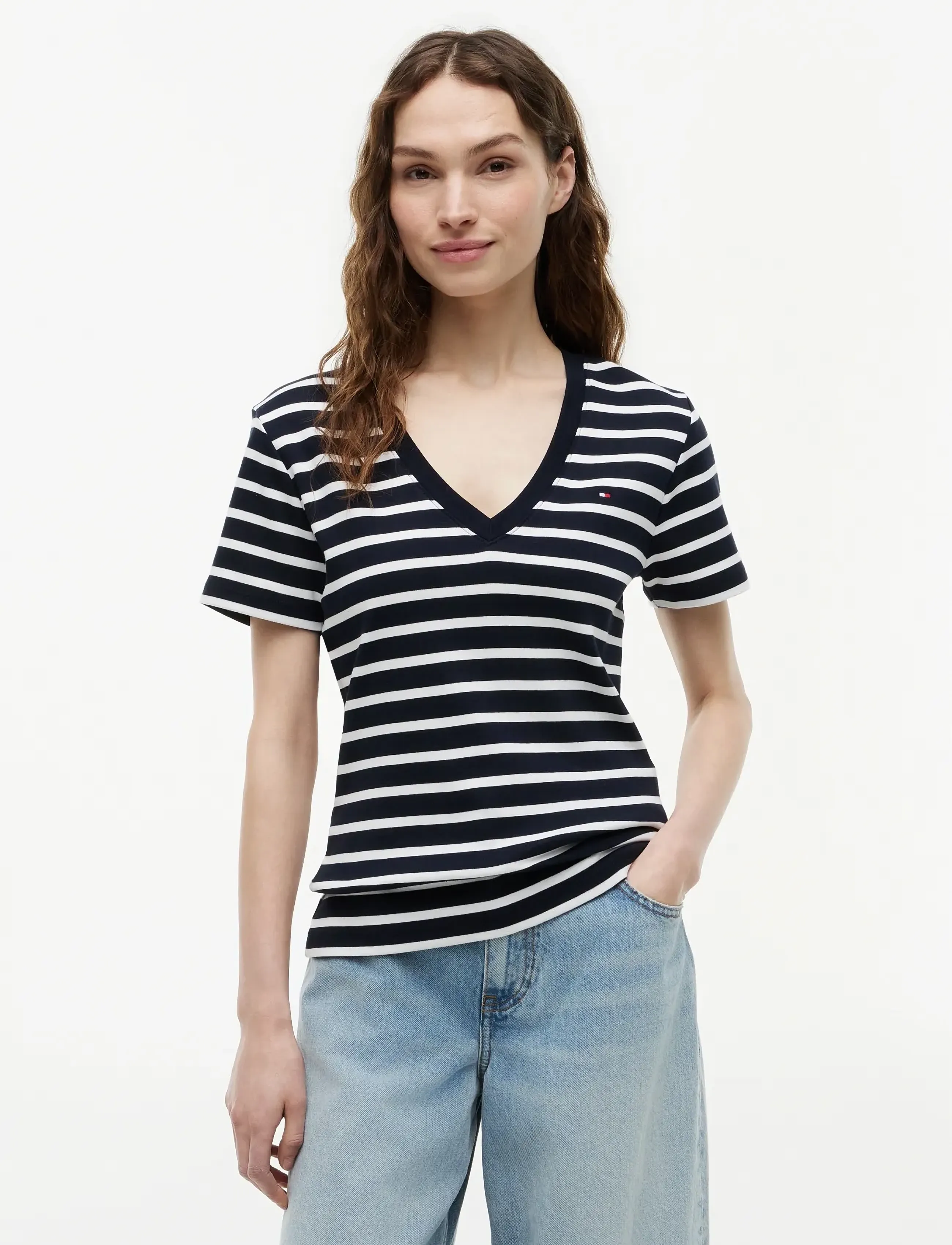 Tommy Hilfiger CODY SLIM V-NK S/S T-SHIRT - Kleidung - NOS BRETON NAVY BLUE   ECRU / navy