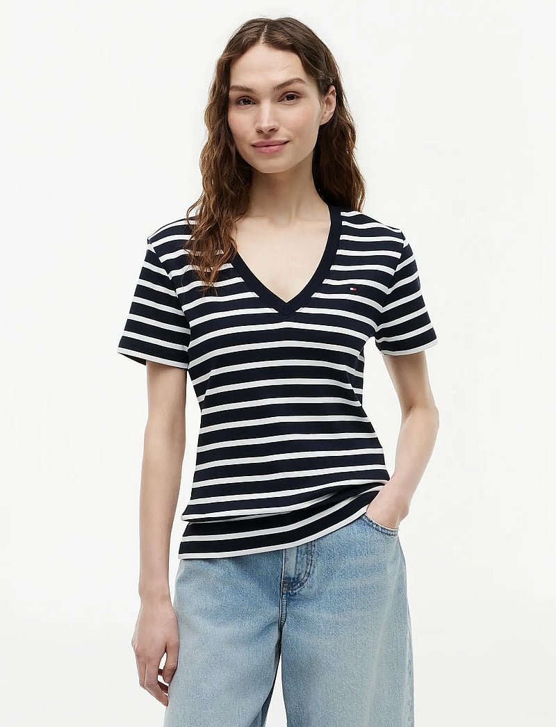 Tommy Hilfiger - CODY SLIM V-NK S/S T-SHIRT - t-shirts - nos breton navy blue ecru - 0
