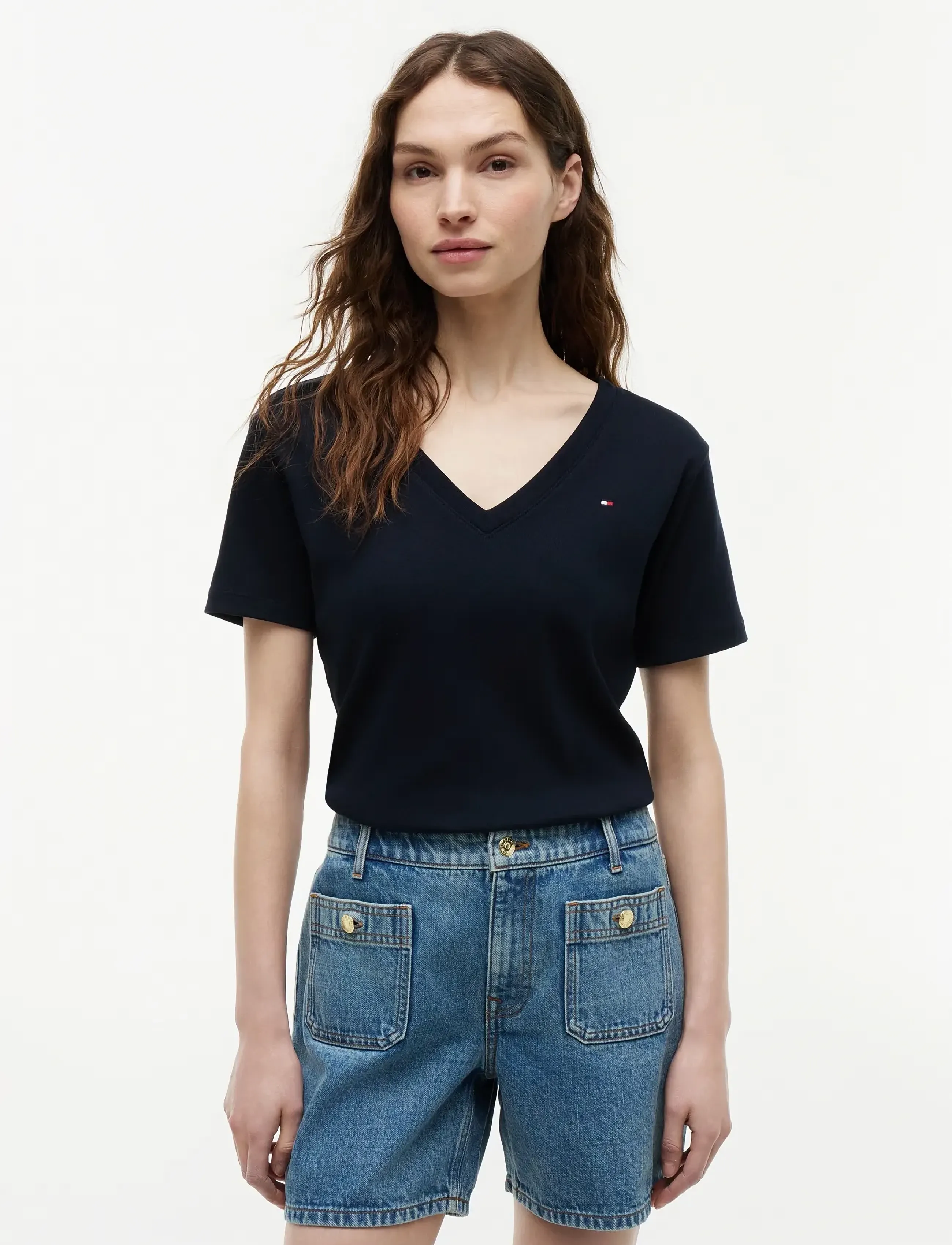 Tommy Hilfiger CODY SLIM V-NK S/S T-SHIRT - T-Shirts & Tops - NOS DESERT SKY / black
