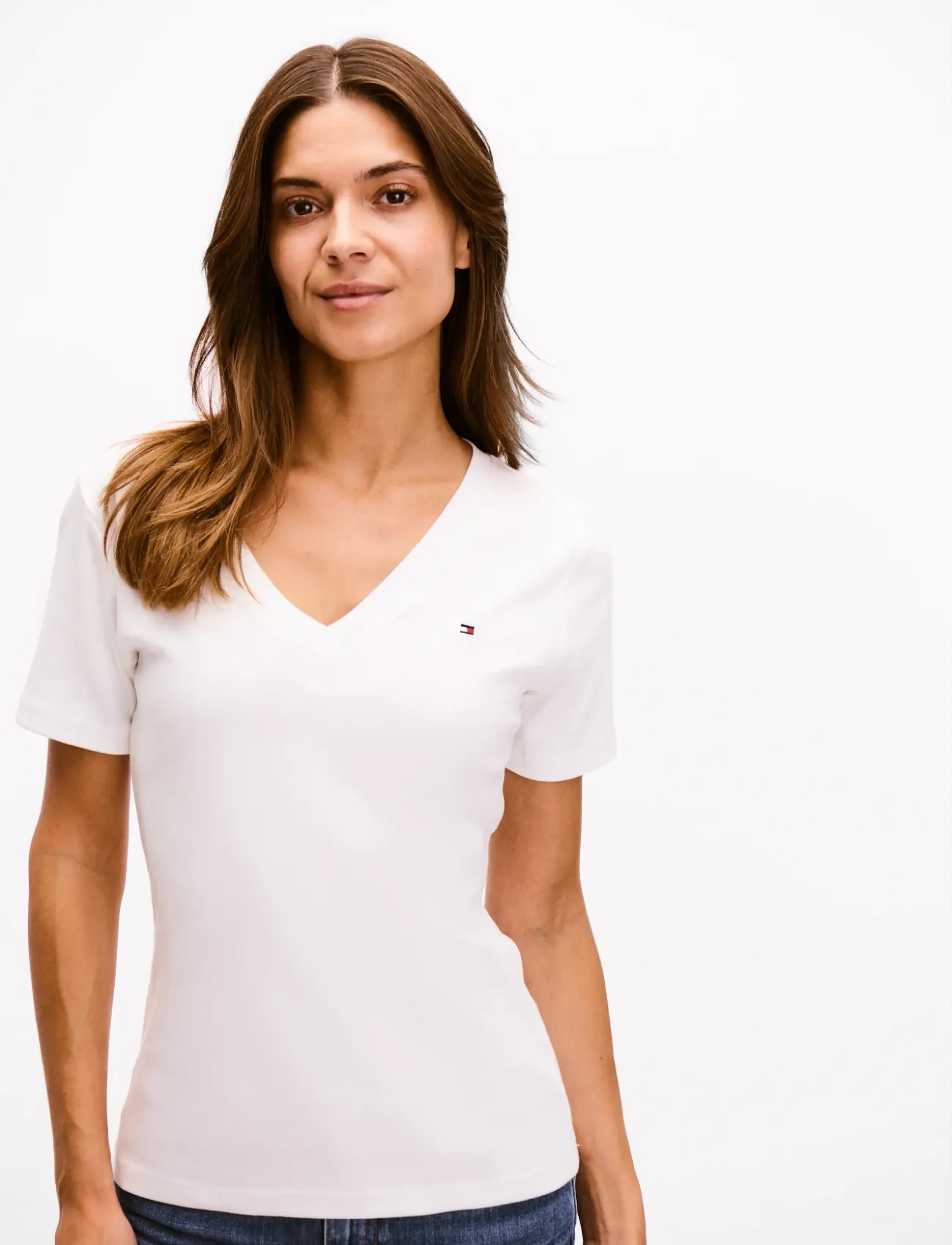 Tommy Hilfiger NEW SLIM CODY V-NK SS - T-shirts & Toppe - NOS ECRU / white