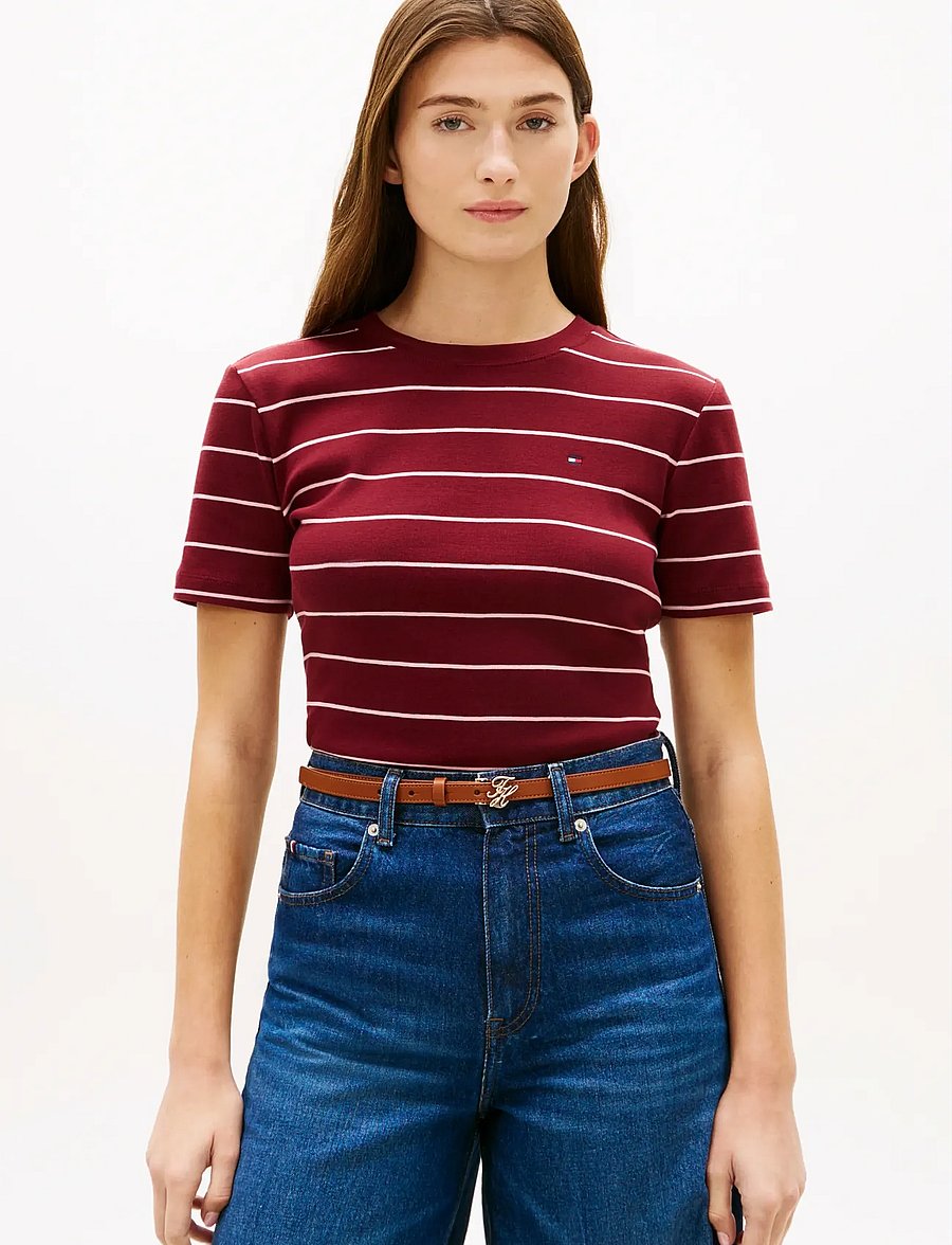 Tommy Hilfiger - SLIM CODY C-NK S/S TEE - t-shirts - fine stp liberty red bonita pink - 0