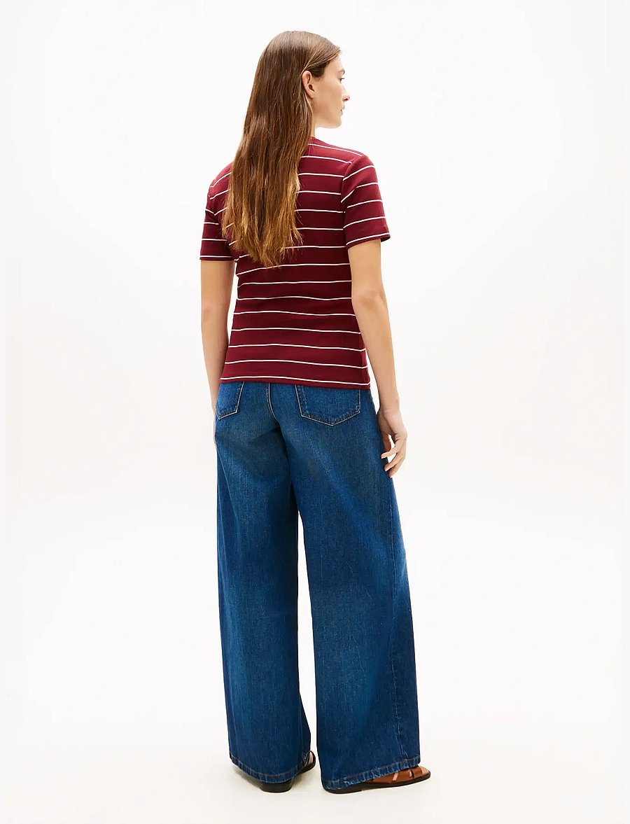 Tommy Hilfiger - SLIM CODY C-NK S/S TEE - t-shirts - fine stp liberty red bonita pink - 2