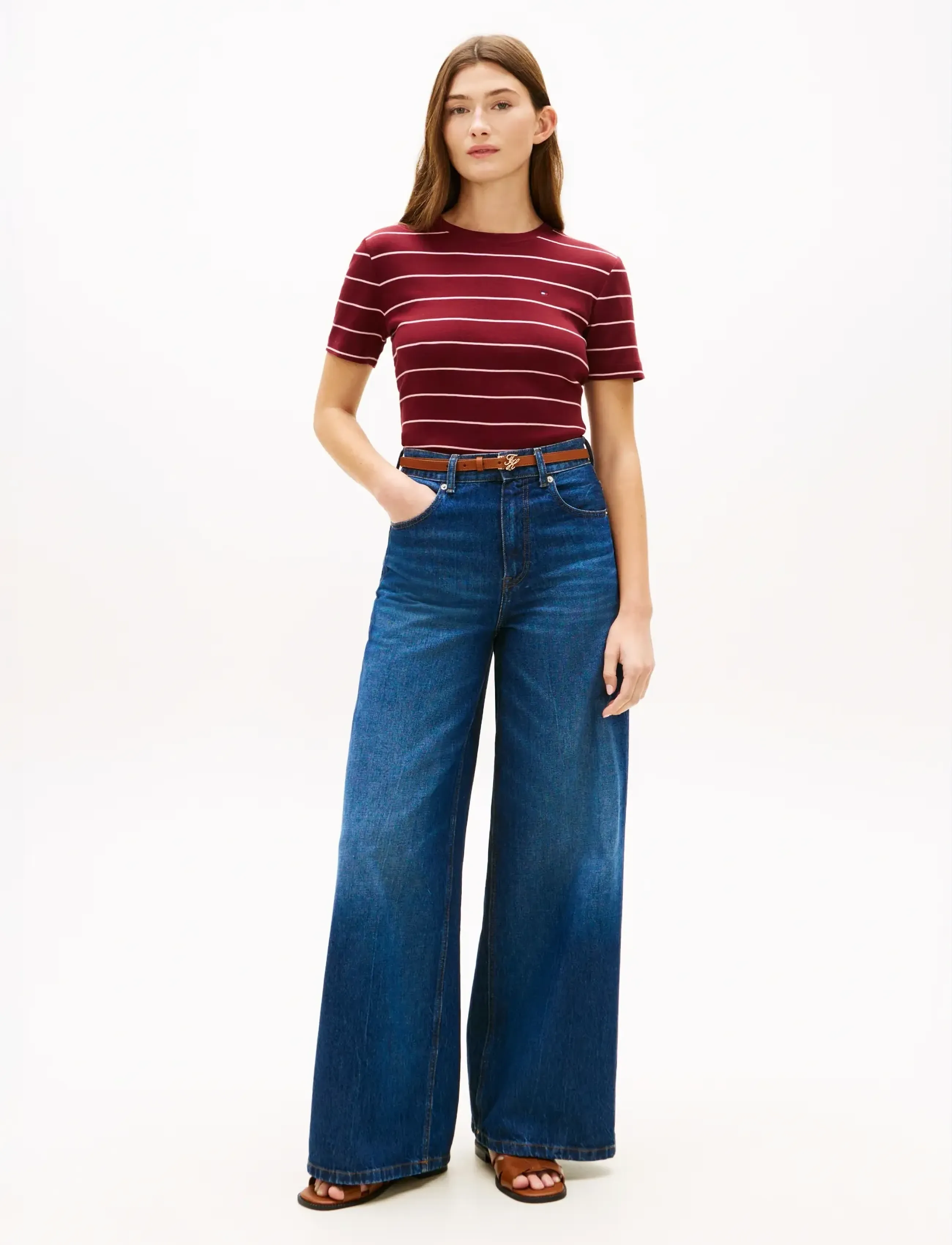 Tommy Hilfiger - SLIM CODY C-NK SS - t-särgid - fine stp liberty red bonita pink - 3