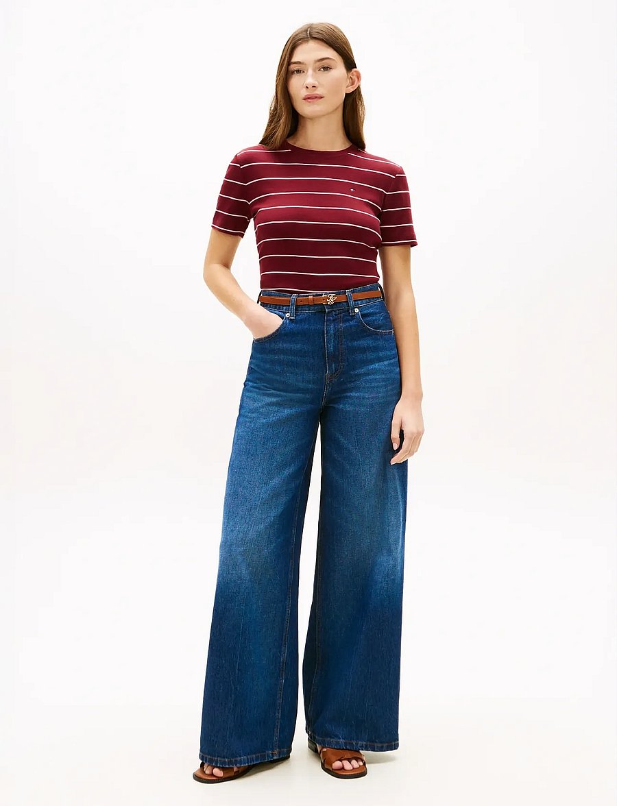 Tommy Hilfiger - SLIM CODY C-NK S/S TEE - t-shirts - fine stp liberty red bonita pink - 3