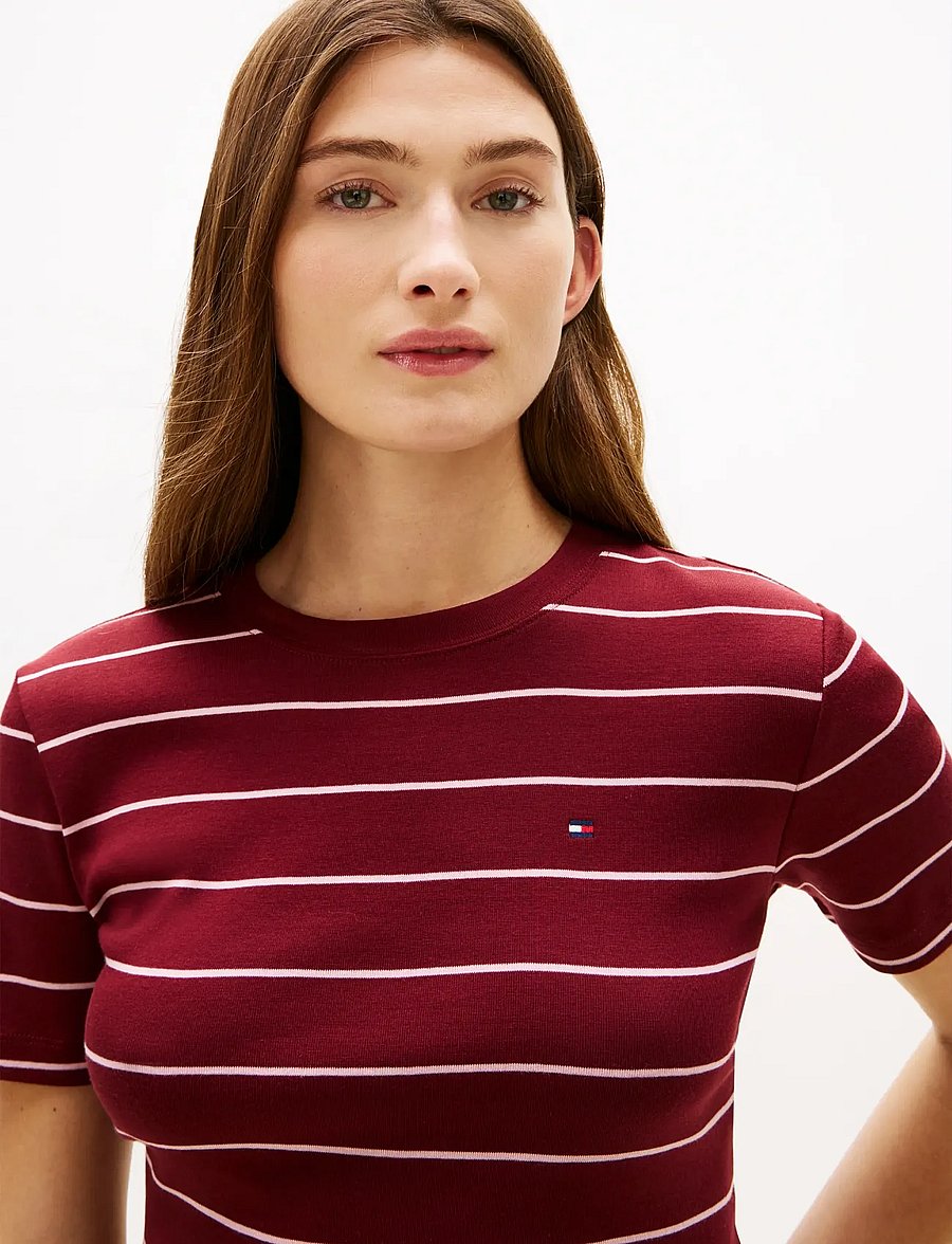 Tommy Hilfiger - SLIM CODY C-NK S/S TEE - t-shirts - fine stp liberty red bonita pink - 4