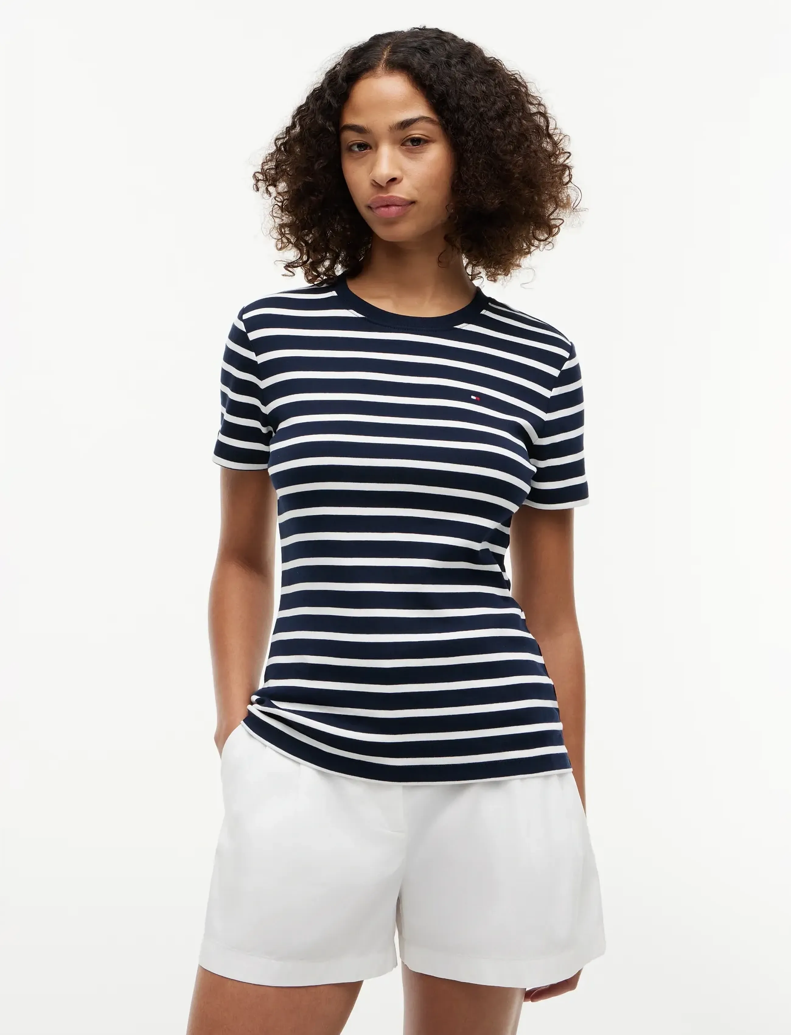 Tommy Hilfiger SLIM CODY C-NK SS - Tøj - BRETON STRIPE DARK NIGHT   ECRU / navy