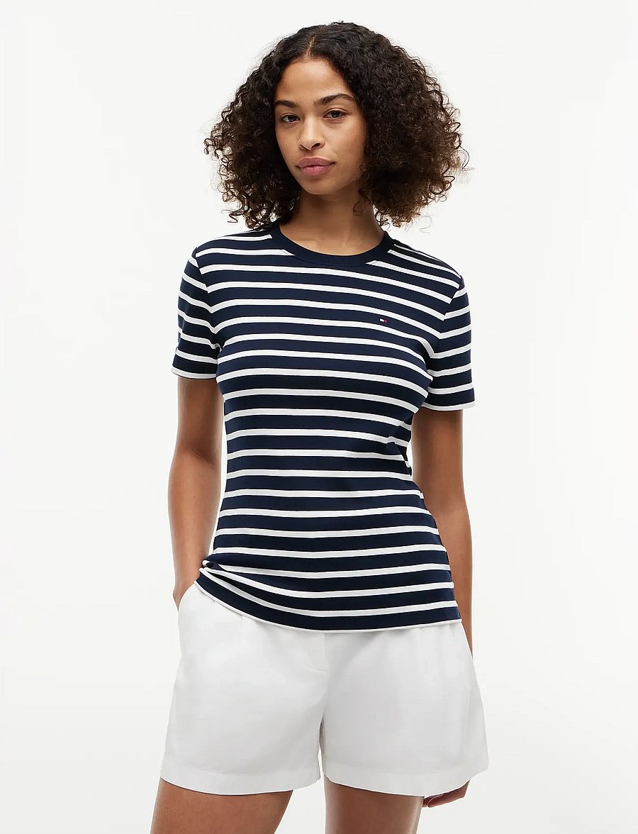 Tommy Hilfiger - SLIM CODY C-NK SS - t-särgid - breton stripe dark night ecru - 0