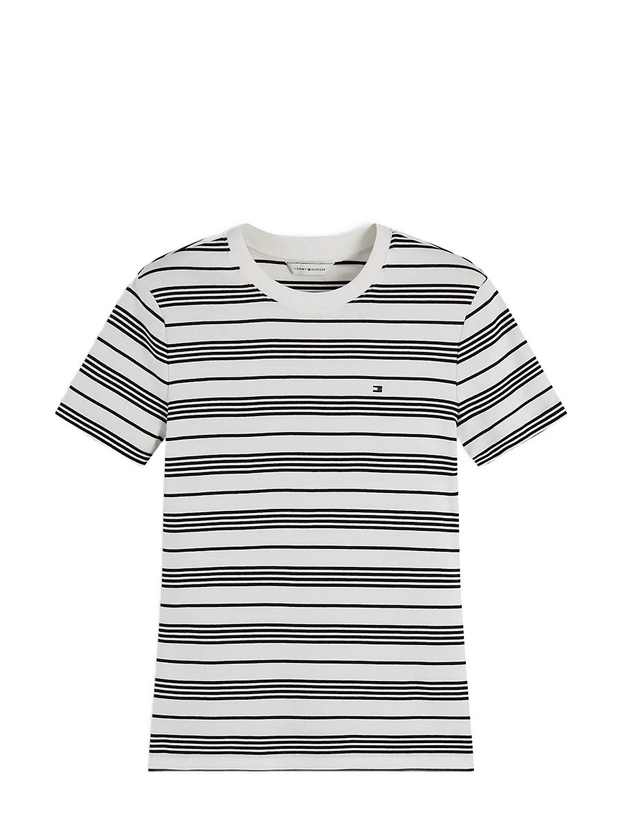 Tommy Hilfiger - SLIM CODY C-NK S/S TEE - t-shirts - broken stripe ecru black - 1