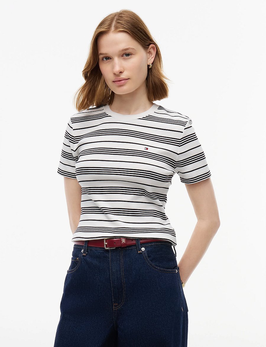 Tommy Hilfiger - SLIM CODY C-NK S/S TEE - t-shirts - broken stripe ecru black - 0