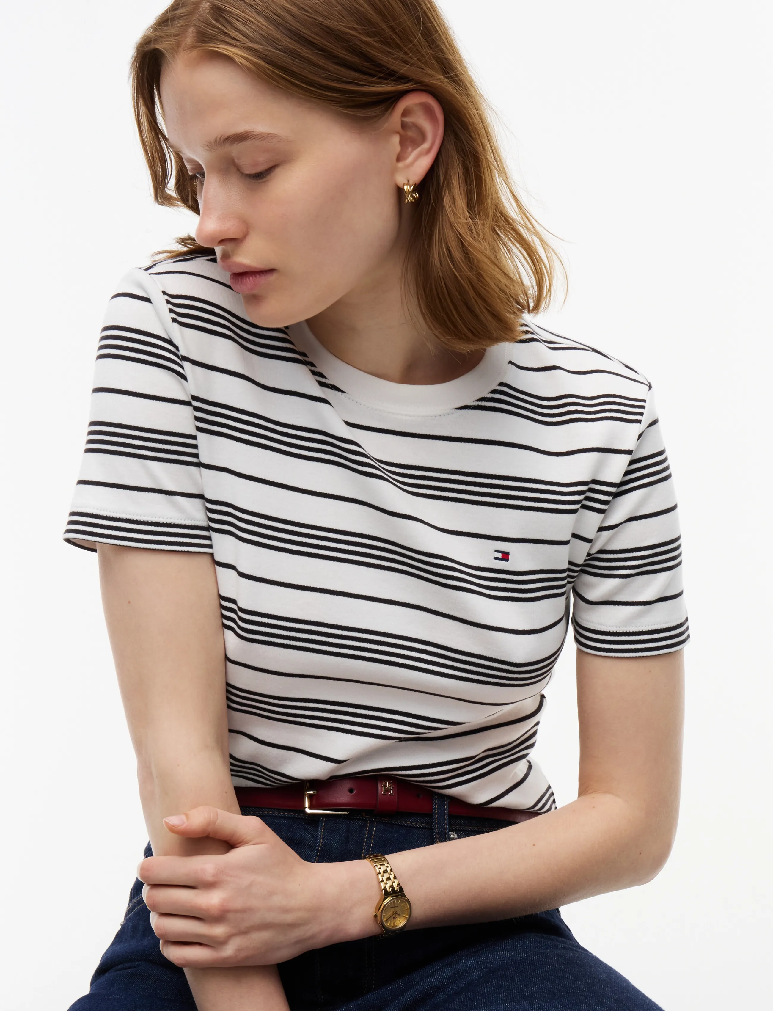 Tommy Hilfiger - SLIM CODY C-NK S/S TEE - t-shirts - broken stripe ecru   black - 3