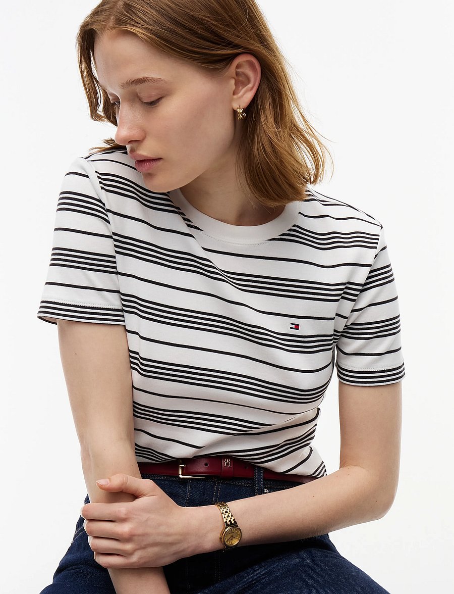 Tommy Hilfiger - SLIM CODY C-NK S/S TEE - t-shirts - broken stripe ecru black - 3