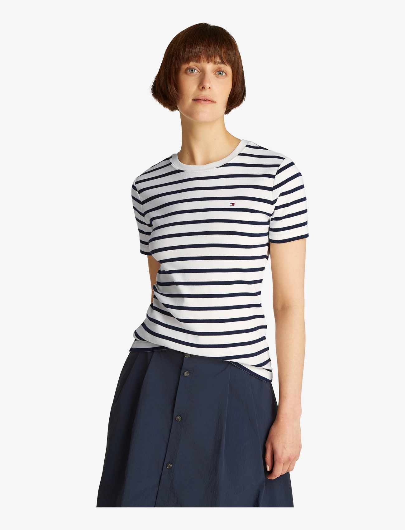 Tommy Hilfiger SLIM CODY C-NK SS - Kläder - BRETON DARK NIGHT NAVY STP / navy