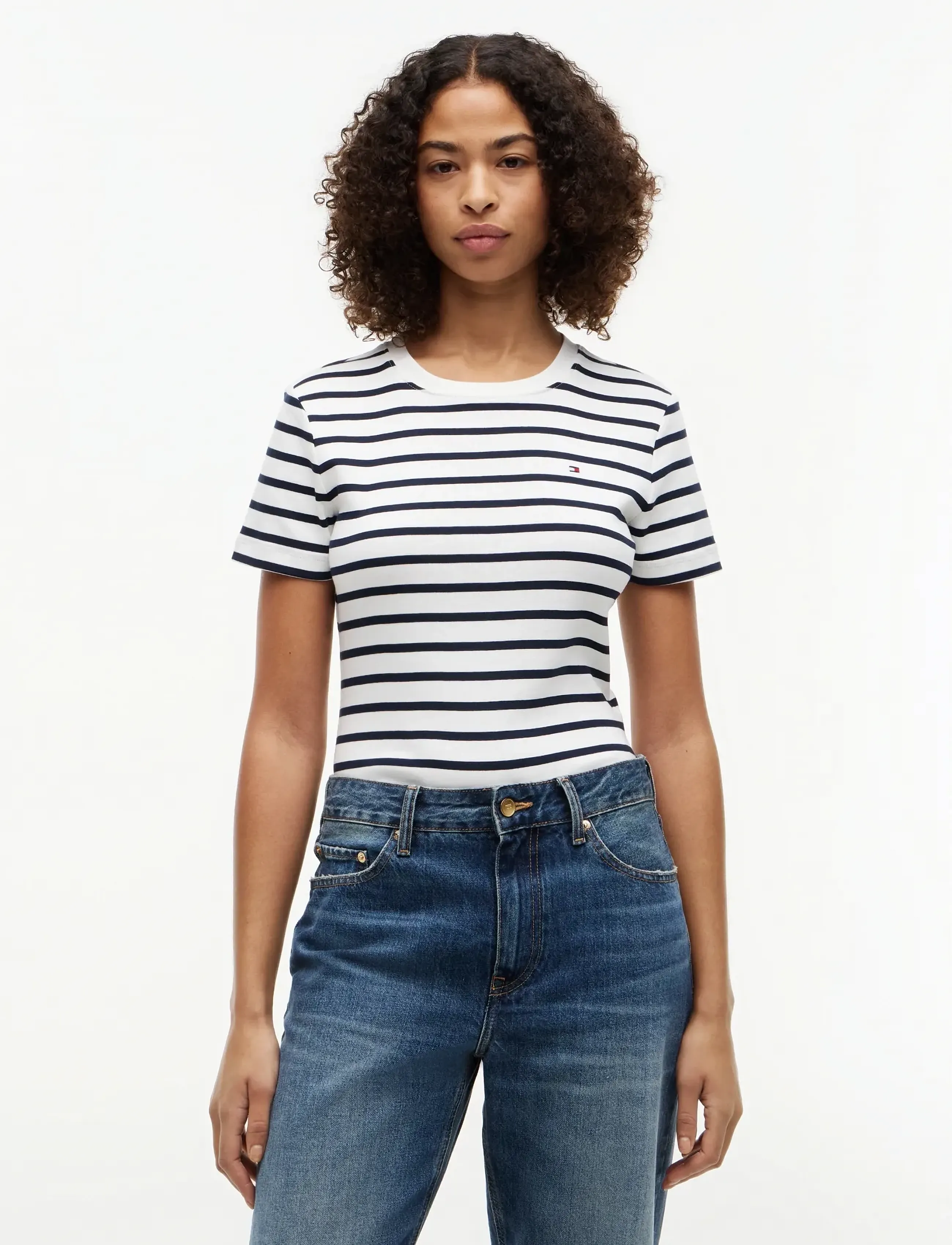 Tommy Hilfiger SLIM CODY C-NK SS - Tøj - BRETON  ECU  DARK NIGHT NAVY / white