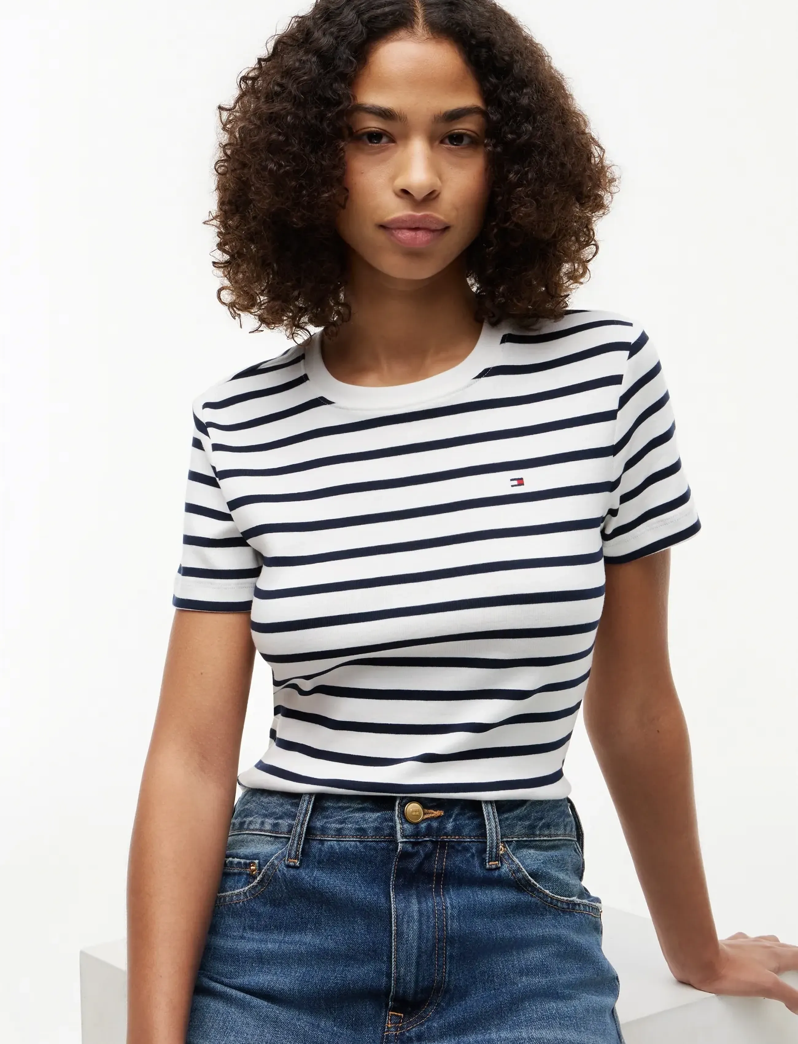 Tommy Hilfiger - SLIM CODY C-NK SS - t-särgid - breton  ecu  dark night navy - 4