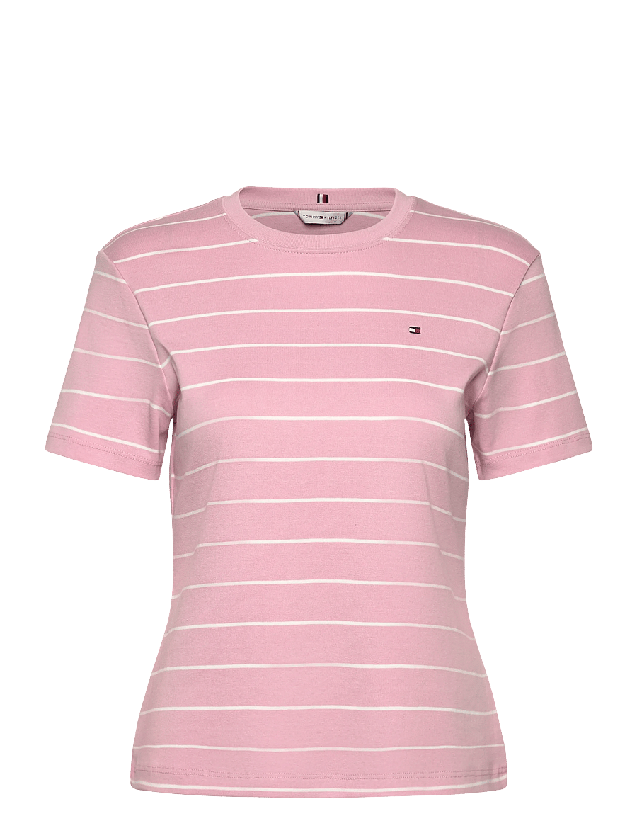 Tommy Hilfiger - SLIM CODY C-NK S/S TEE - t-shirts - fine stp bonita pink ecru - 1