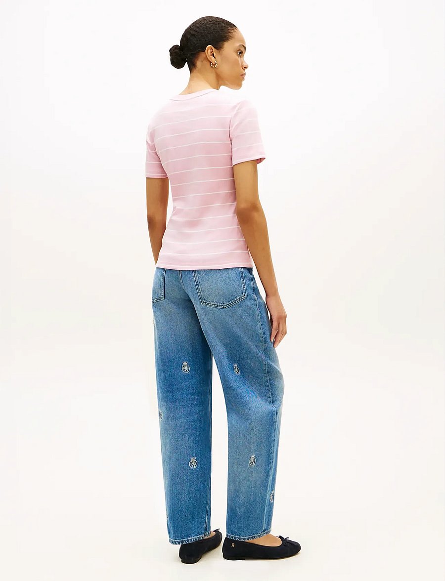 Tommy Hilfiger - SLIM CODY C-NK S/S TEE - t-shirts - fine stp bonita pink ecru - 3