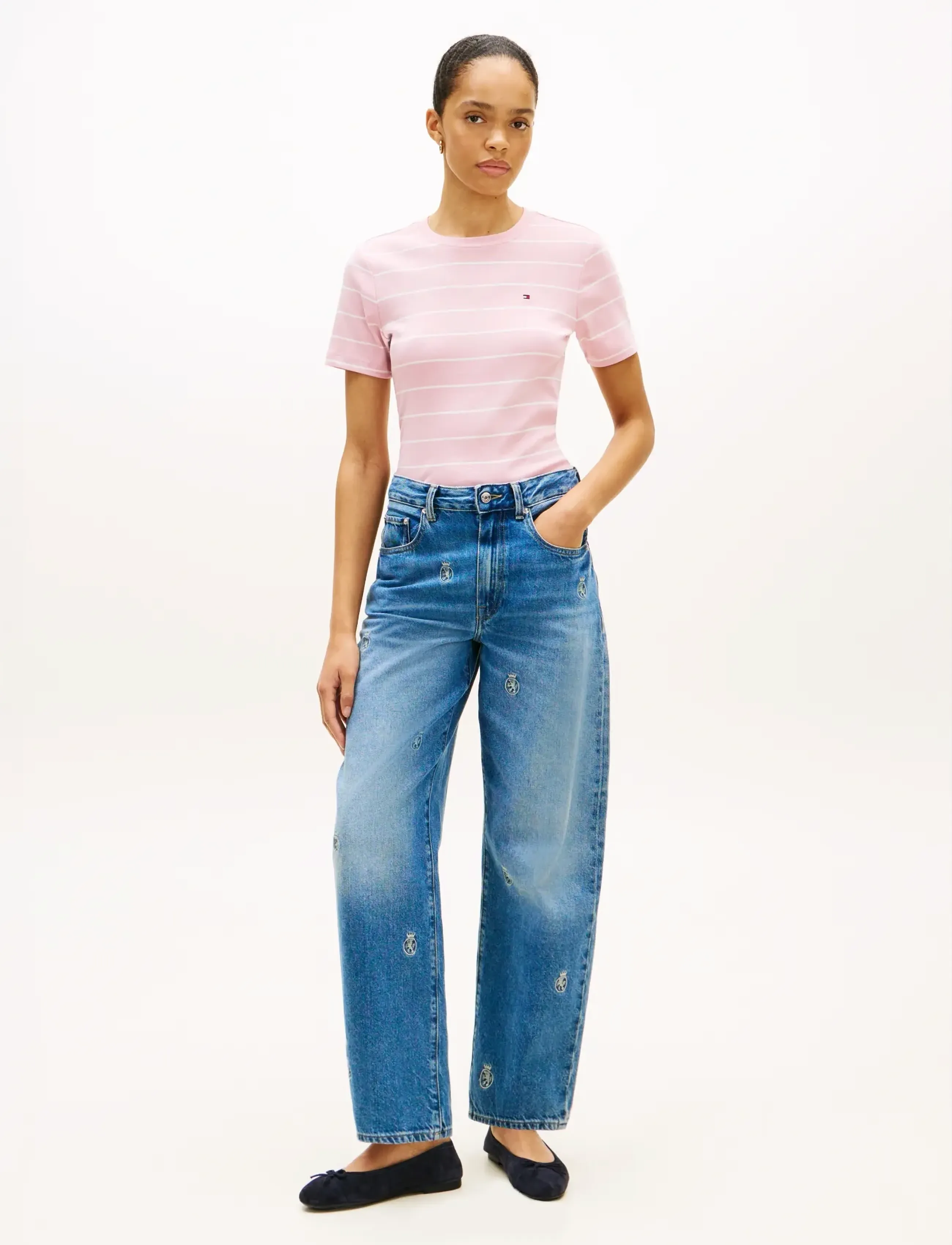 Tommy Hilfiger - SLIM CODY C-NK SS - t-särgid - fine stp bonita pink   ecru - 4
