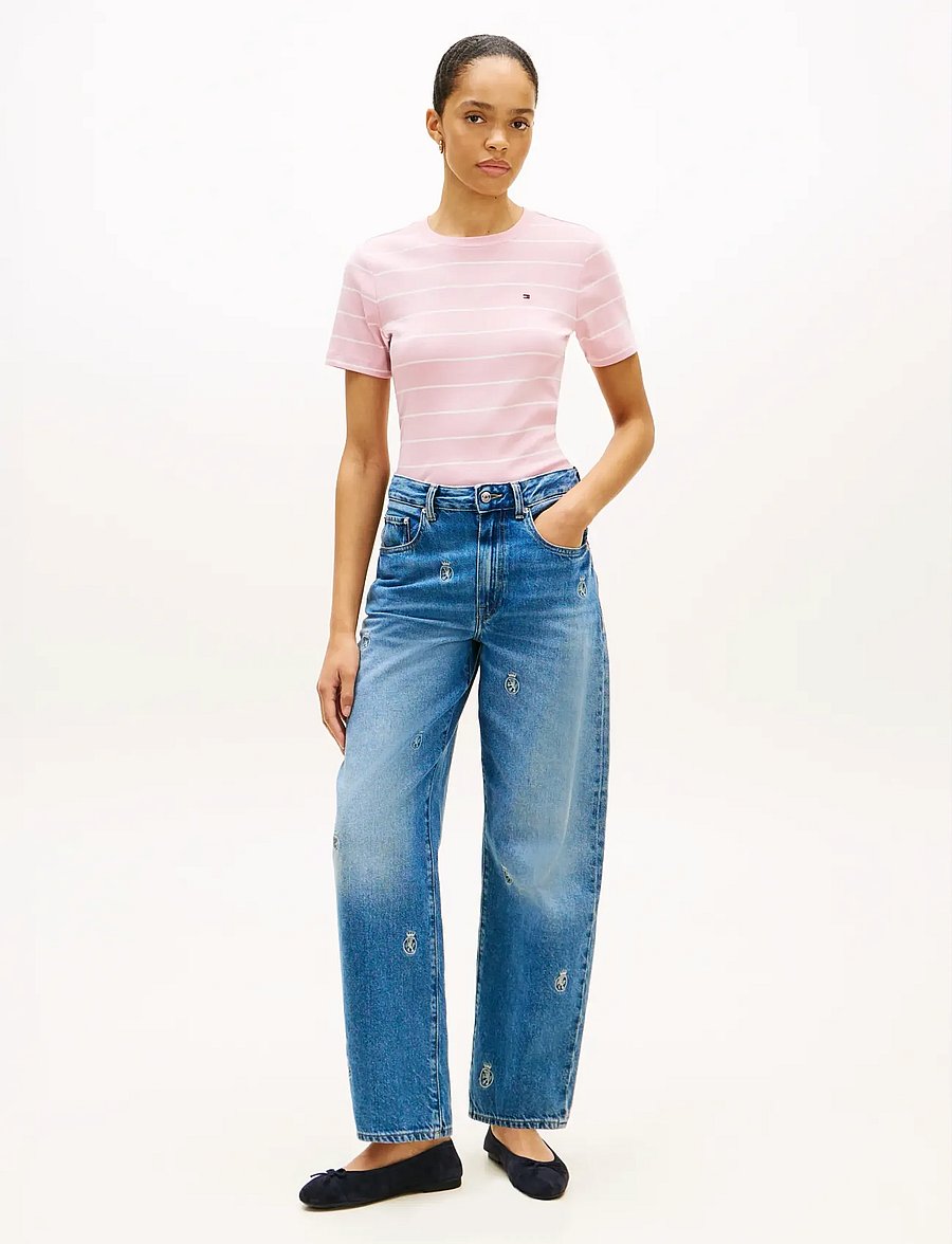 Tommy Hilfiger - SLIM CODY C-NK S/S TEE - t-shirts - fine stp bonita pink ecru - 4