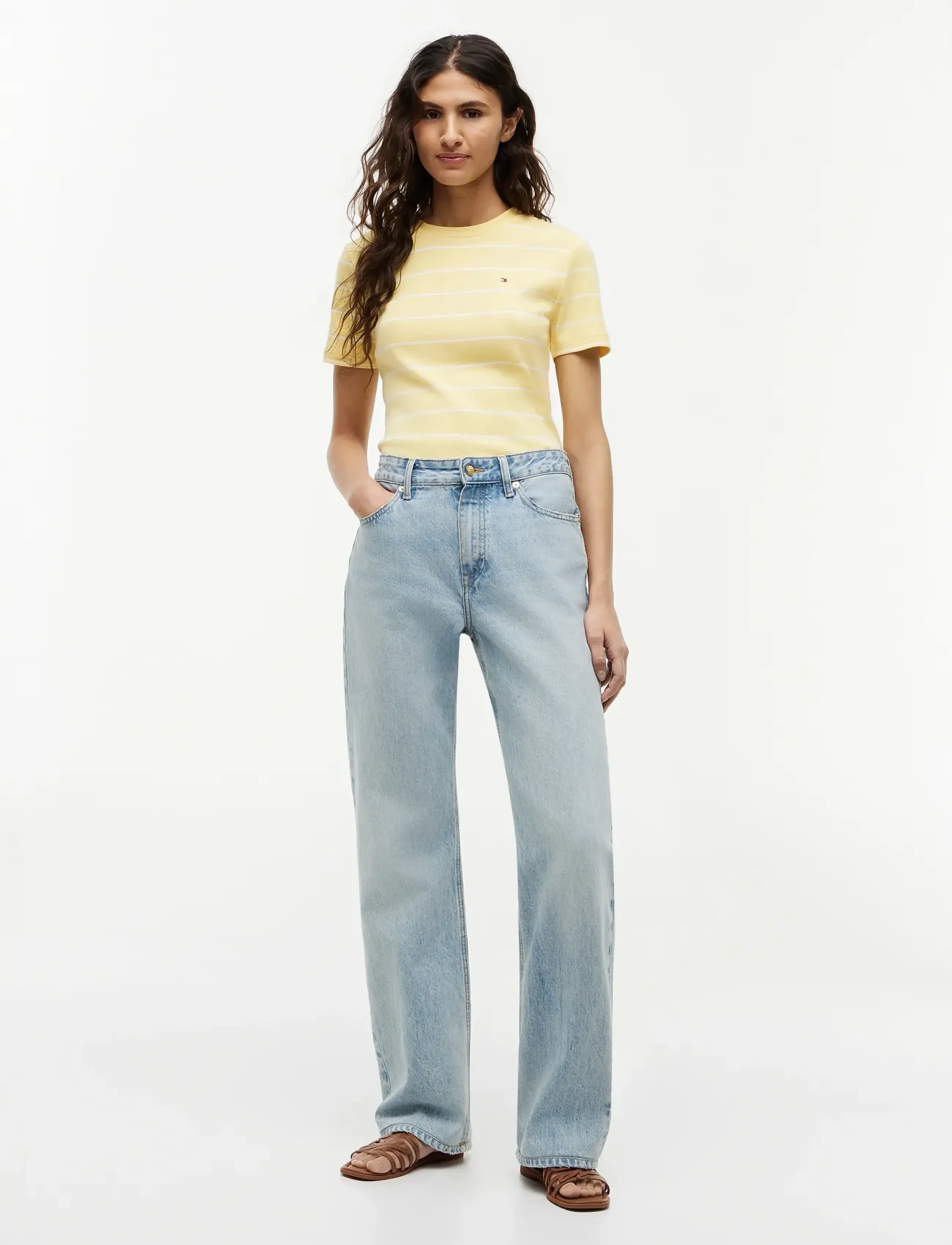 Tommy Hilfiger - SLIM CODY C-NK SS - t-särgid - fine stp citronella   ecru - 4