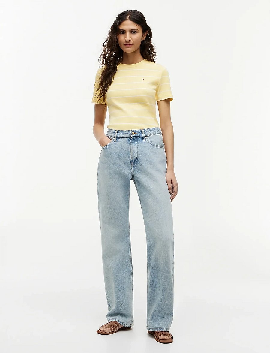 Tommy Hilfiger - SLIM CODY C-NK SS - t-särgid - fine stp citronella ecru - 4