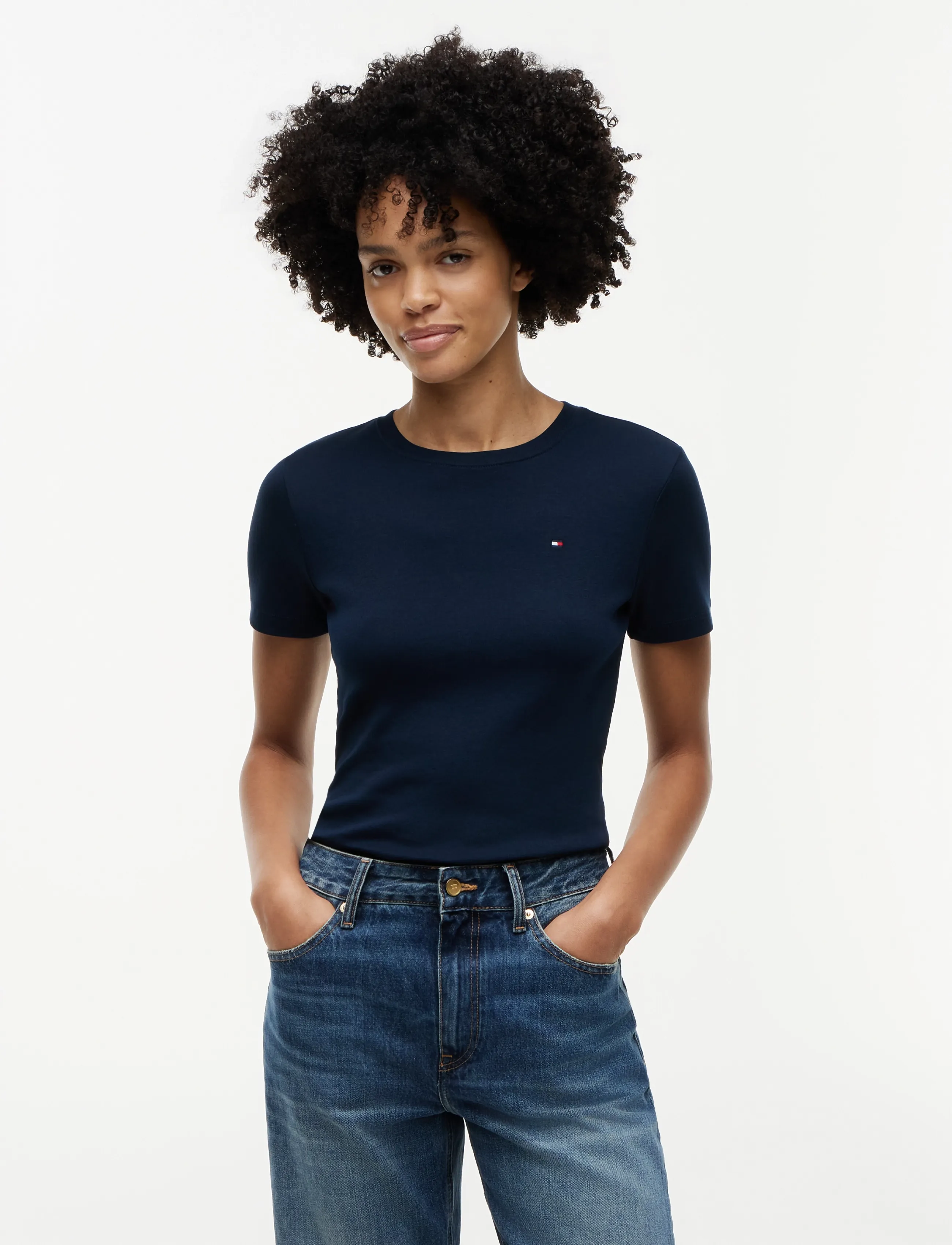Tommy Hilfiger Slim Cody C-Nk S/S Tee, S, Navy, T-Shirts & Toppe > Kortærmede, Dame