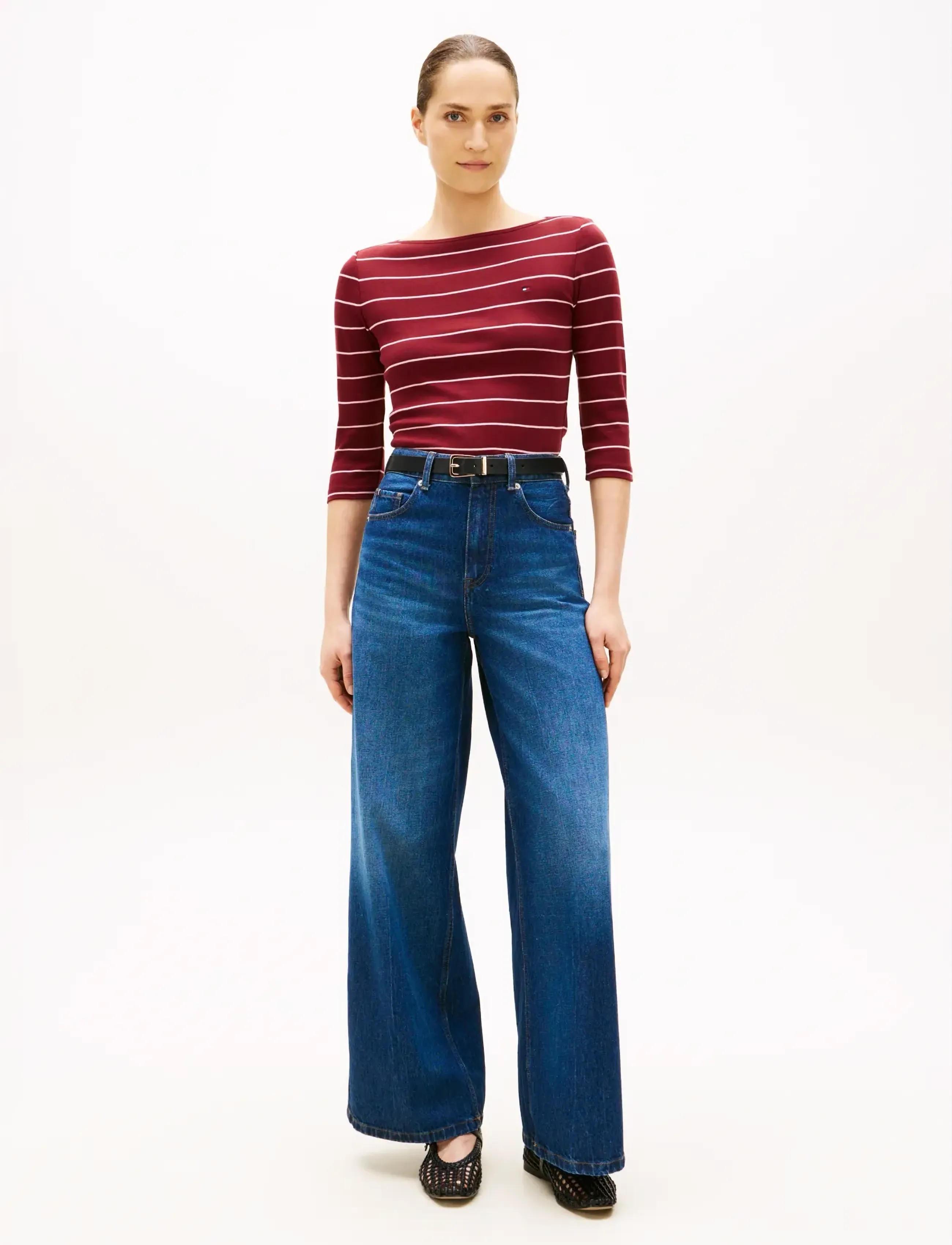 Tommy Hilfiger SLIM CODY BOAT-NK 3/4SLV - Kläder - FINE STP LIBERTY RED BONITA PINK / burgundy