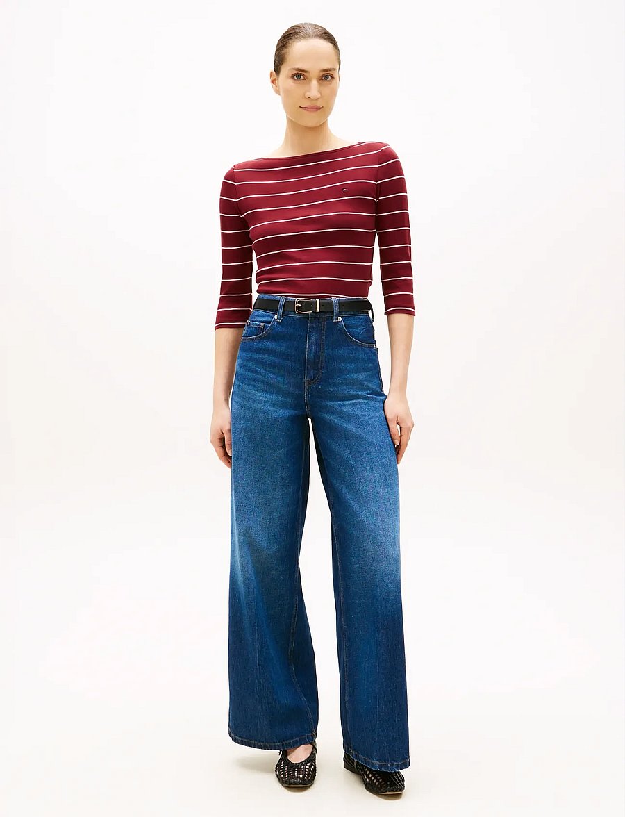 Tommy Hilfiger - SLIM CODY BOAT-NK 3/4SLV - langærmede toppe - fine stp liberty red bonita pink - 0