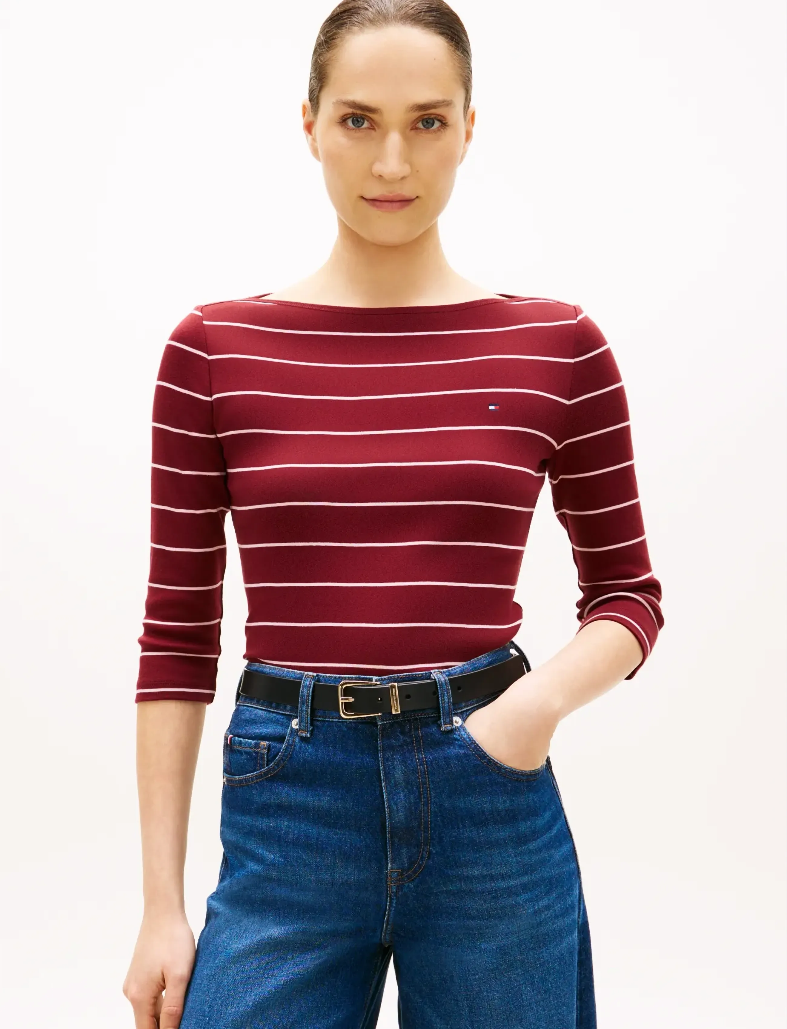 Tommy Hilfiger - CODY SLIM BOAT-NK 3/4 SLV - langærmede toppe - fine stp liberty red bonita pink - 4
