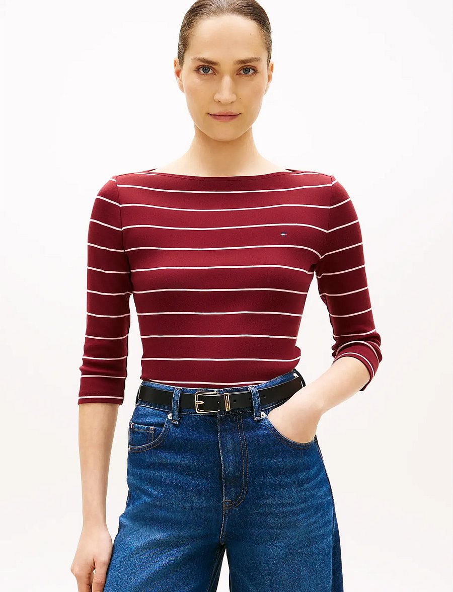 Tommy Hilfiger - SLIM CODY BOAT-NK 3/4SLV - langærmede toppe - fine stp liberty red bonita pink - 4