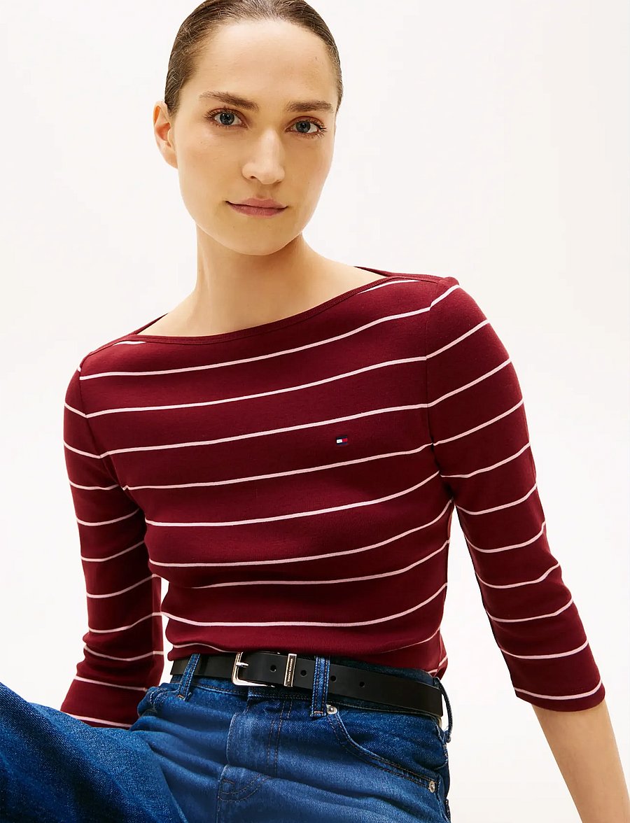 Tommy Hilfiger - SLIM CODY BOAT-NK 3/4SLV - langærmede toppe - fine stp liberty red bonita pink - 5