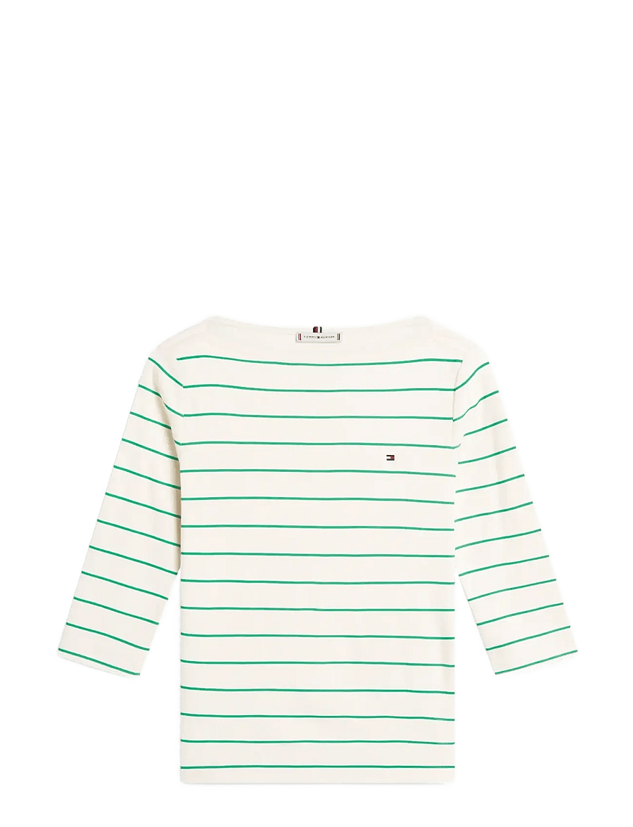 Tommy Hilfiger - SLIM CODY BOAT-NK 3/4SLV - långärmade toppar - fine stp calico courtside green - 1