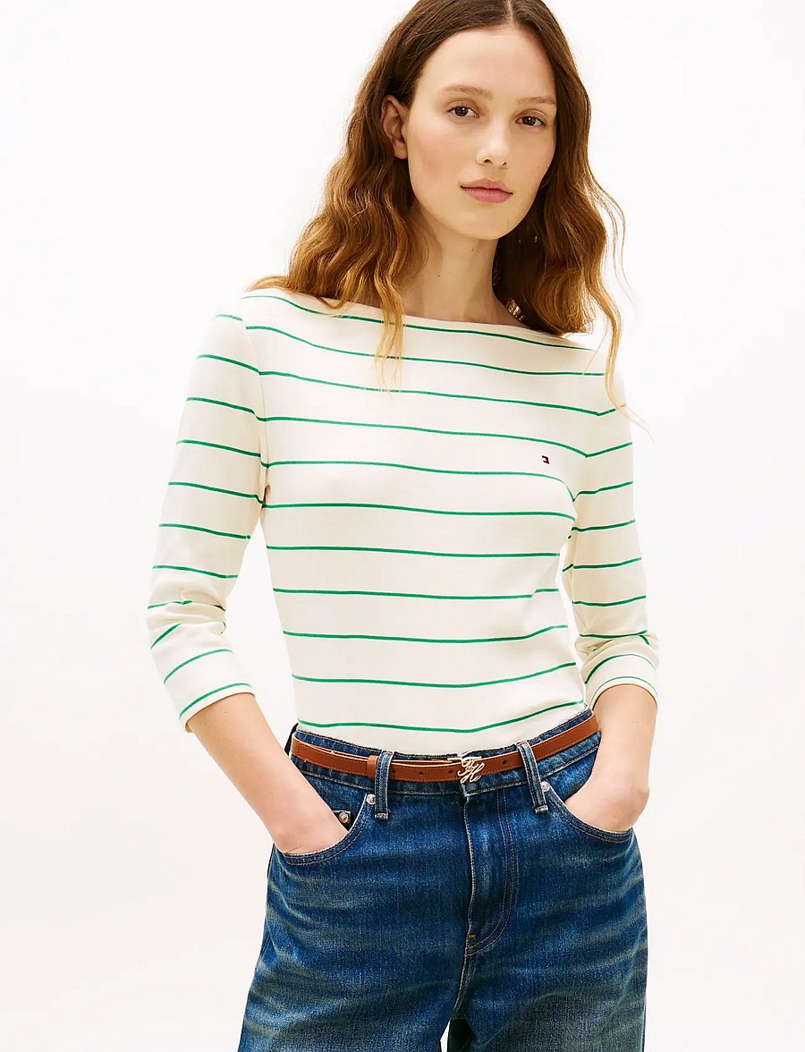 Tommy Hilfiger - SLIM CODY BOAT-NK 3/4SLV - långärmade toppar - fine stp calico courtside green - 0