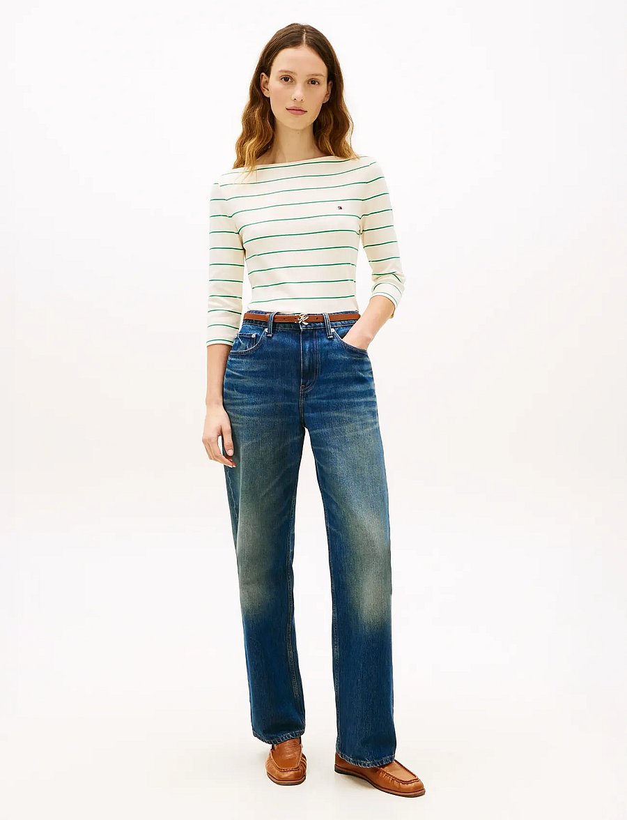 Tommy Hilfiger - SLIM CODY BOAT-NK 3/4SLV - långärmade toppar - fine stp calico courtside green - 3