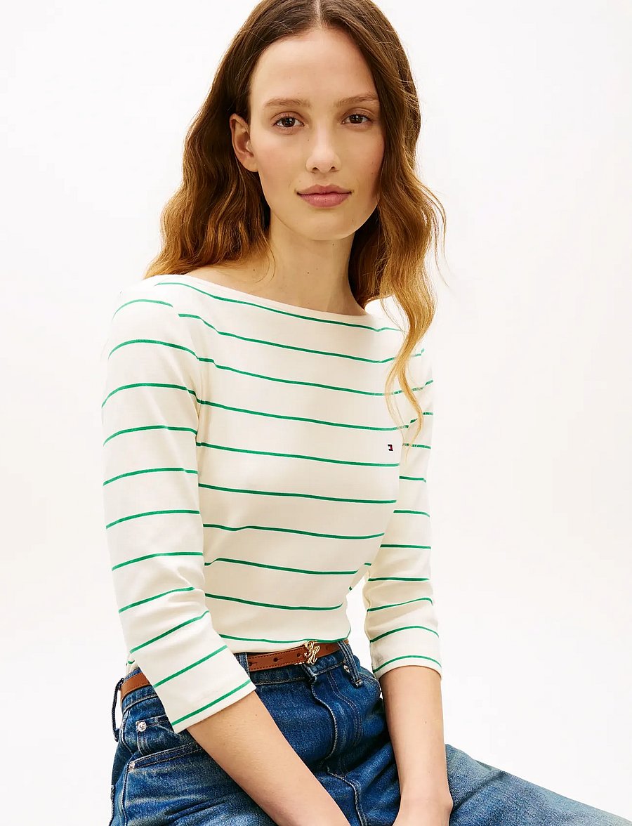Tommy Hilfiger - SLIM CODY BOAT-NK 3/4SLV - långärmade toppar - fine stp calico courtside green - 4