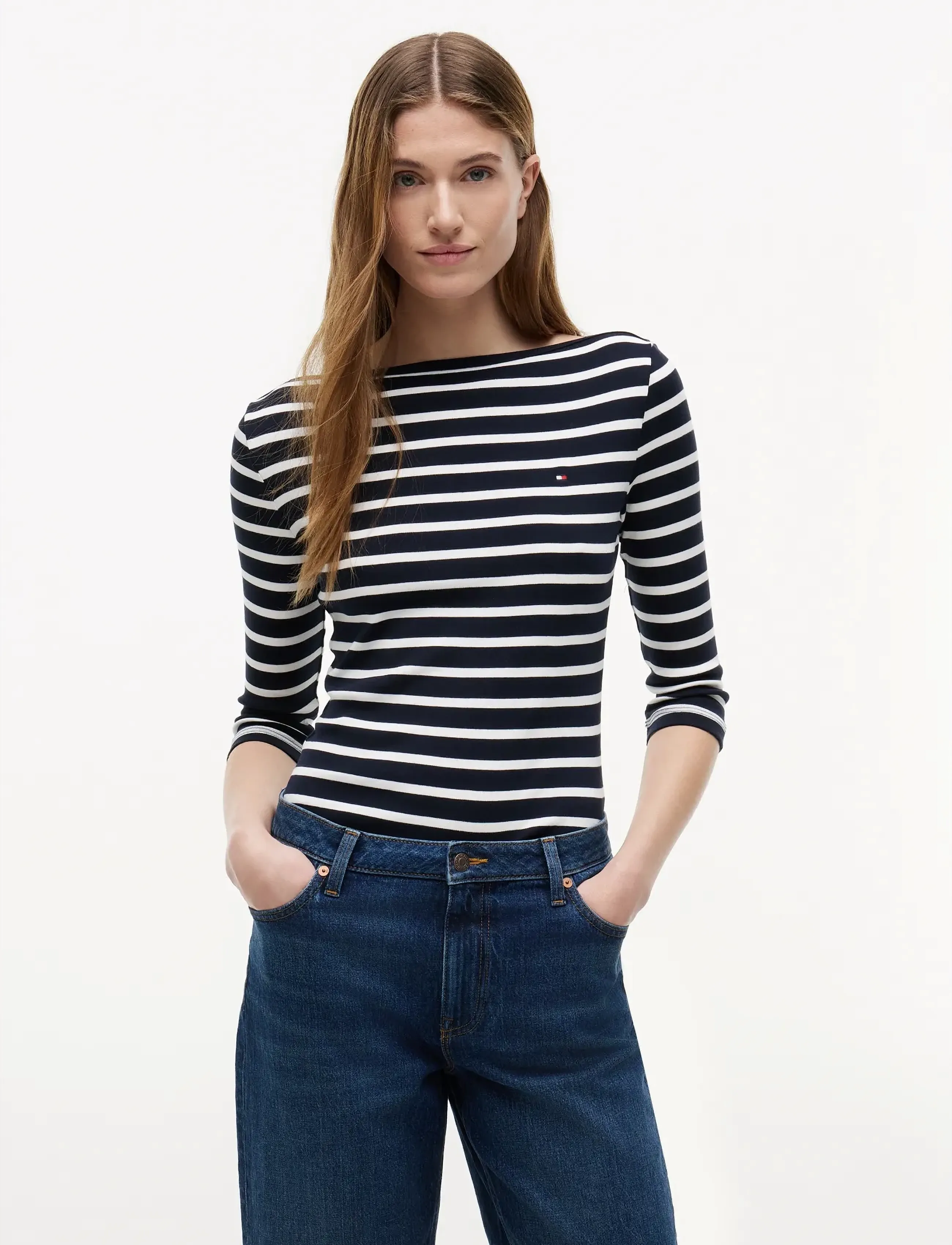 Tommy Hilfiger Cody Slim Boat-Nk 3/4 Slv, XXS, T-shirts & Oberteile, Schwarz - Long-sleeved, Frauen