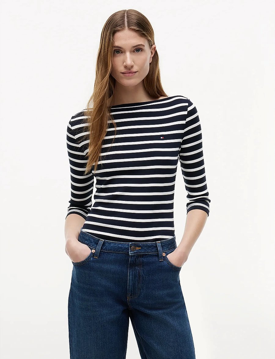 Tommy Hilfiger - SLIM CODY BOAT-NK 3/4SLV - långärmade toppar - nos breton navy blue ecru - 0