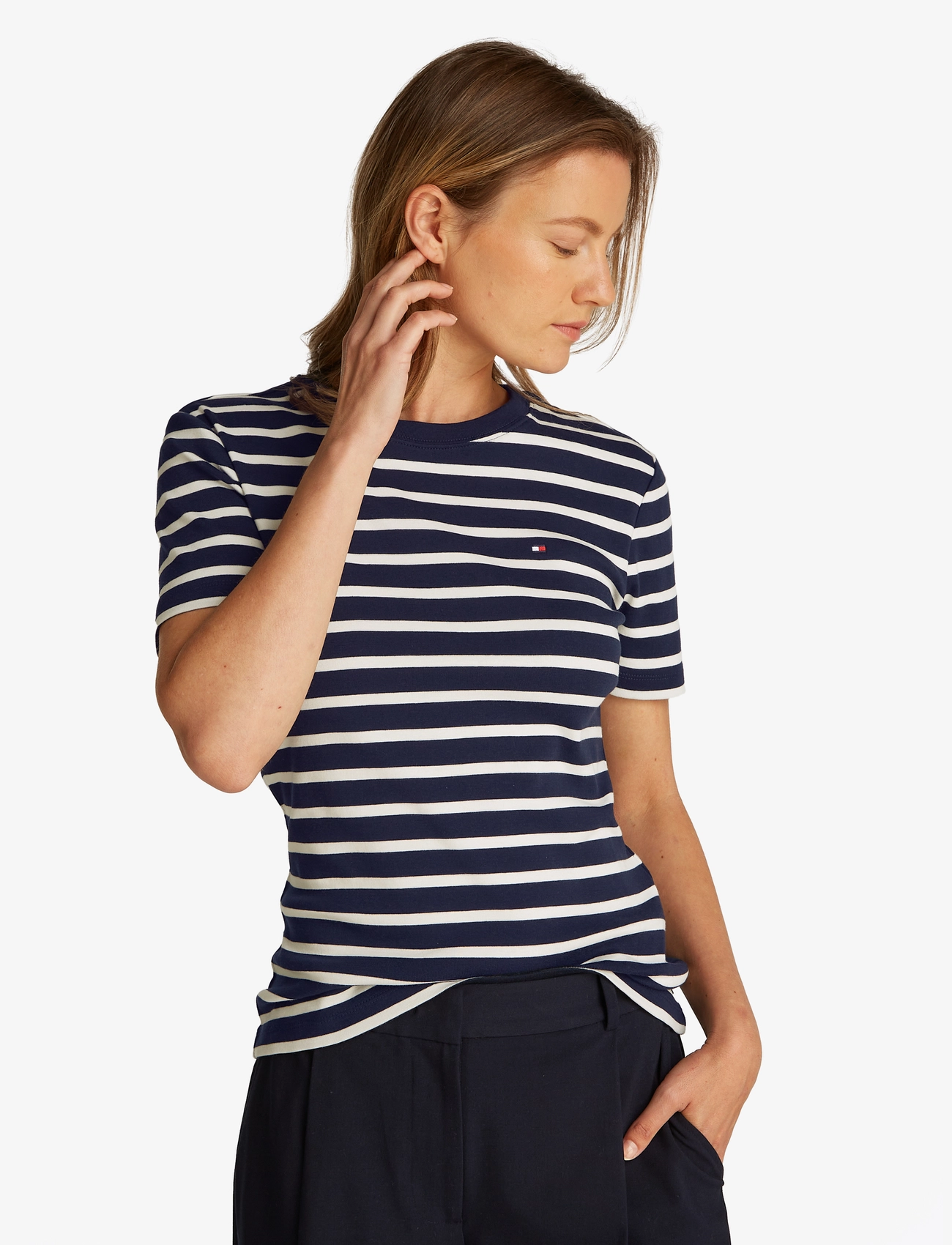 Tommy Hilfiger SLIM CODY BOAT-NK 3/4SLV - Kläder - ECRU/ BLUE SPELL STP / blue