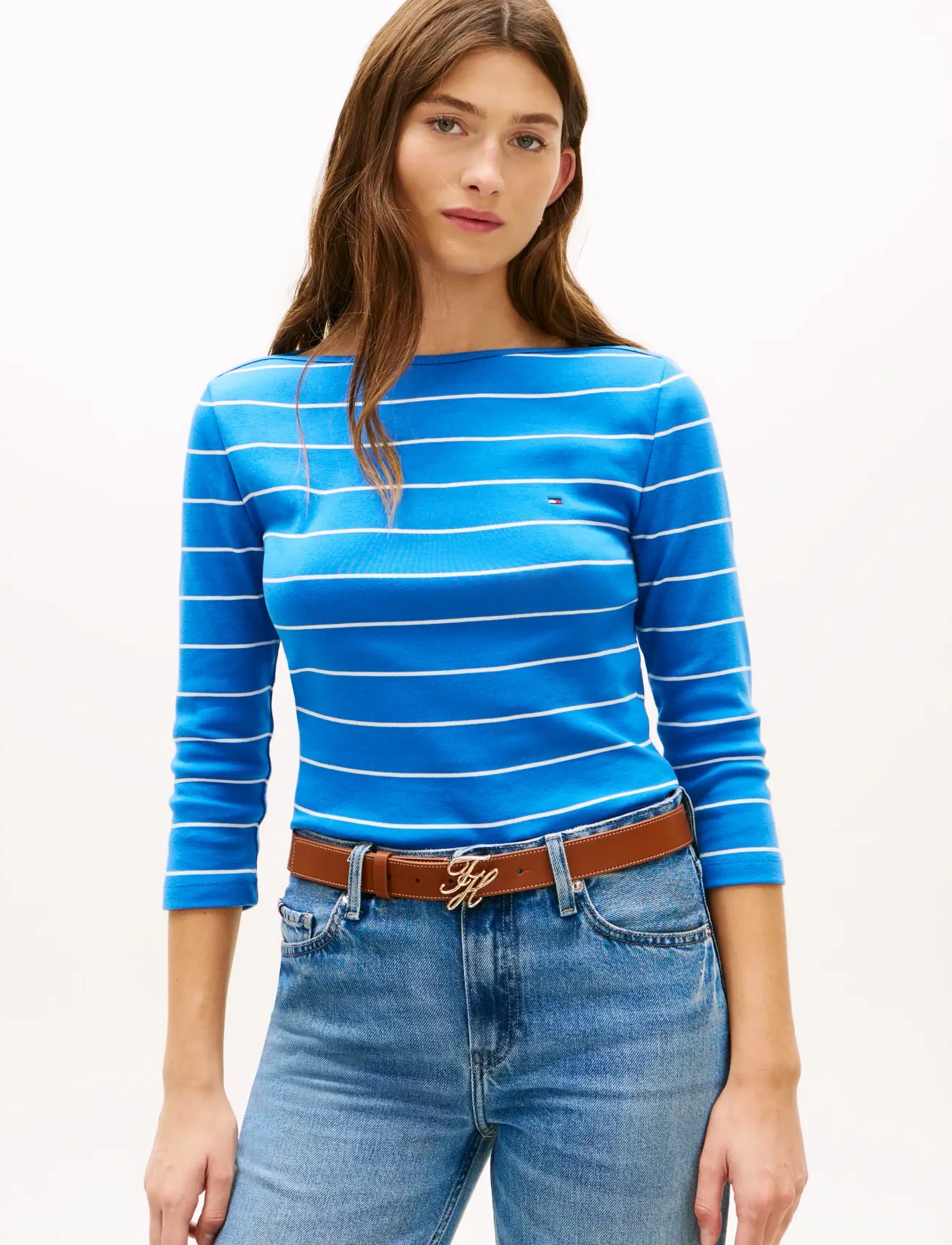 Tommy Hilfiger CODY SLIM BOAT-NK 3/4 SLV - Tøj - FINE STP BLUE ORBIT   ECRU / blue
