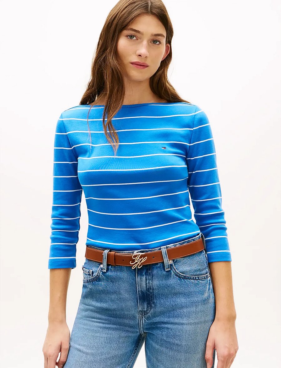 Tommy Hilfiger - SLIM CODY BOAT-NK 3/4SLV - langärmlige tops - fine stp blue orbit ecru - 0