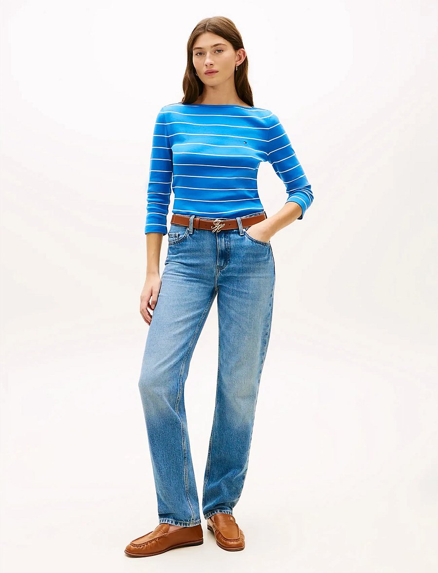 Tommy Hilfiger - SLIM CODY BOAT-NK 3/4SLV - langärmlige tops - fine stp blue orbit ecru - 3