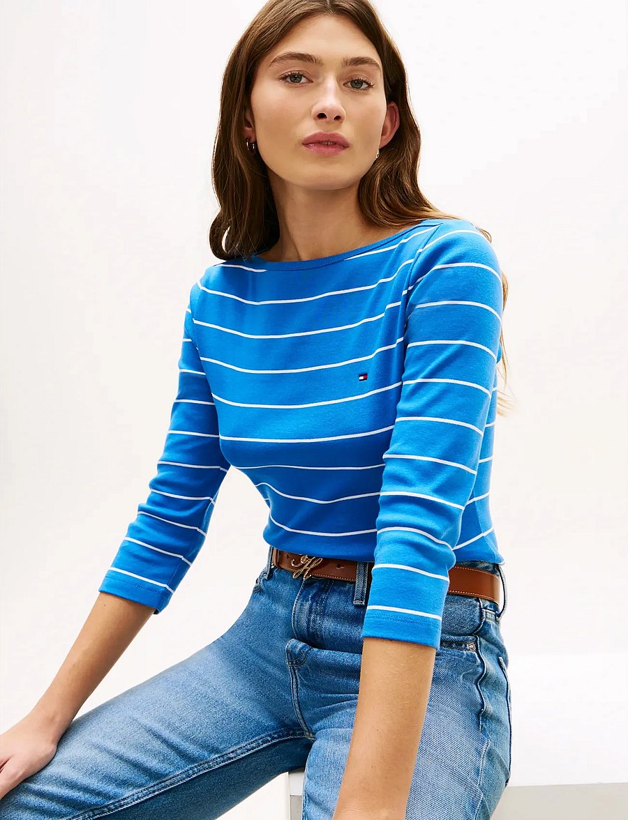 Tommy Hilfiger - SLIM CODY BOAT-NK 3/4SLV - langärmlige tops - fine stp blue orbit ecru - 4