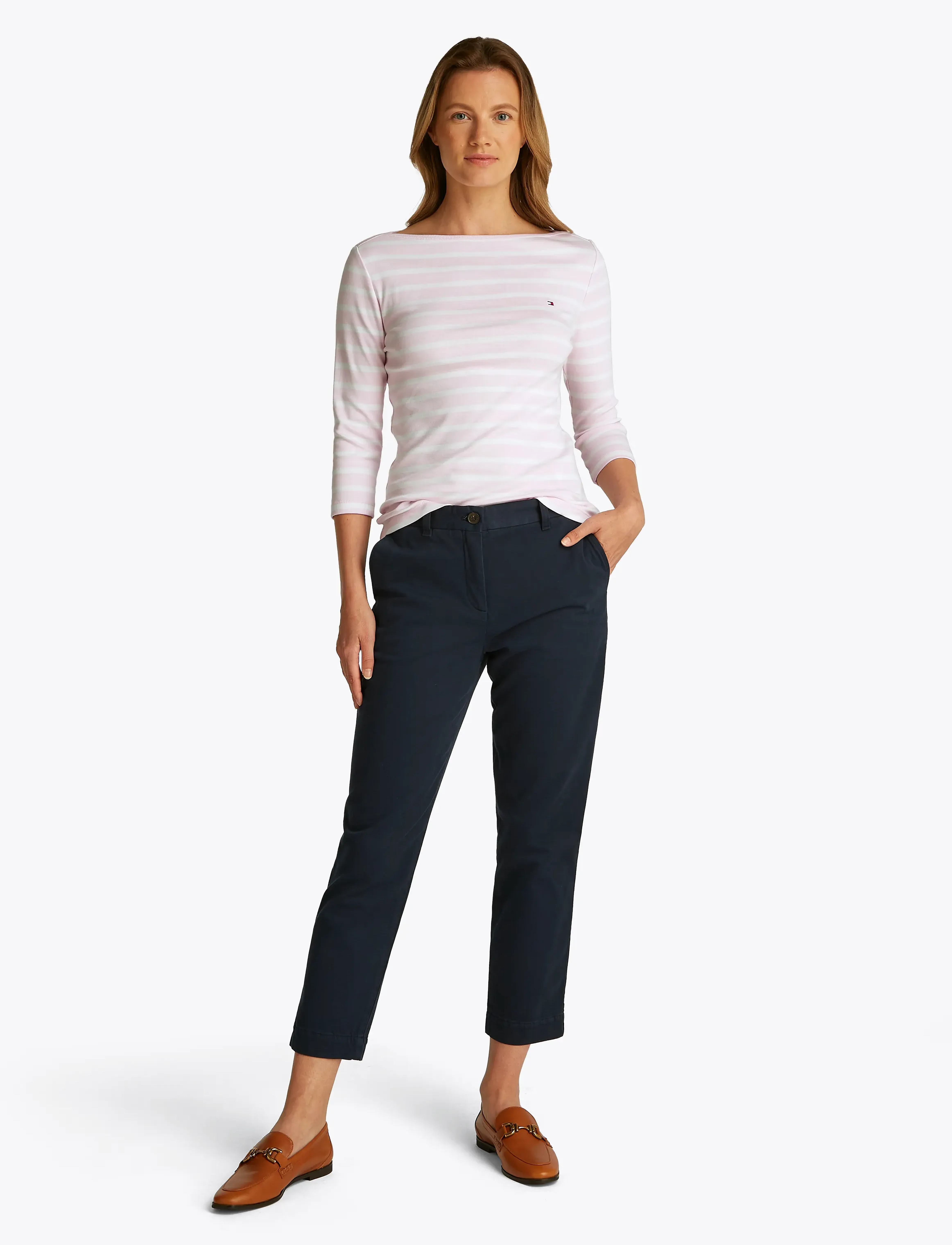 Tommy Hilfiger - CODY SLIM BOAT-NK 3/4 SLV - langærmede toppe - light pink/ ecru stp - 4