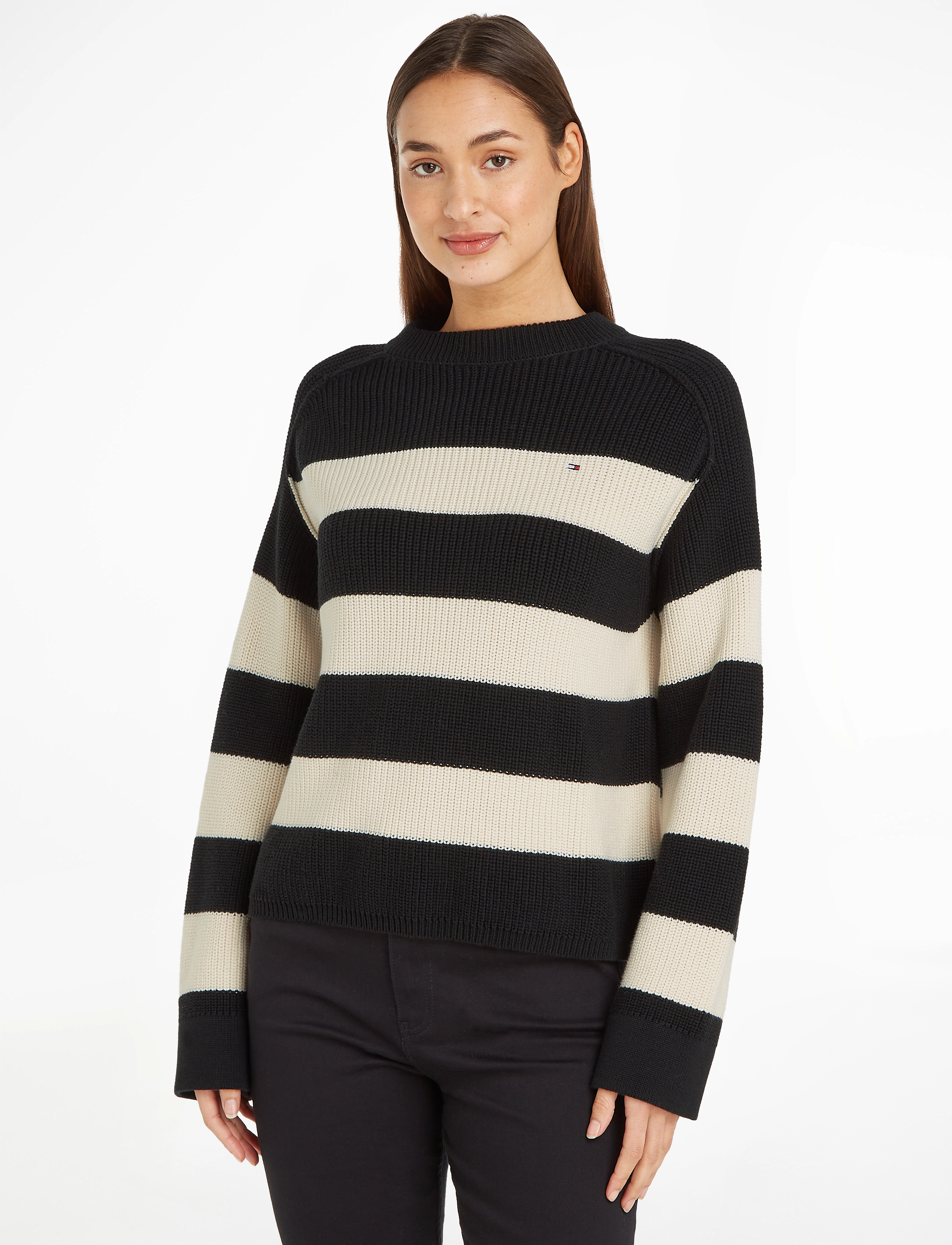 Tommy Hilfiger - CO CARDI STITCH C-NK SWT - black/ calico rugby stp - 1