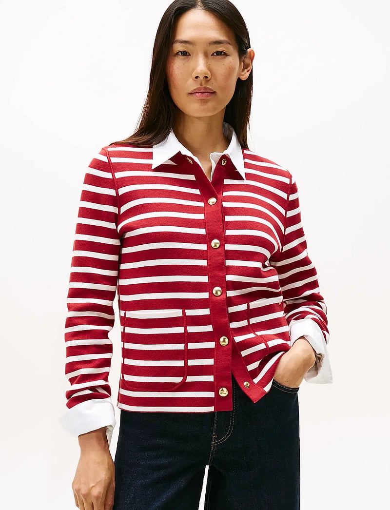 Tommy Hilfiger - CO JERSEY REVERSIBLE LS CARDI - neuletakit - br stp regatta red / ivory silk - 0