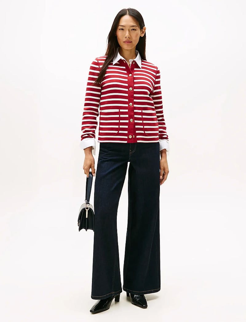 Tommy Hilfiger - CO JERSEY REVERSIBLE LS CARDI - neuletakit - br stp regatta red / ivory silk - 2
