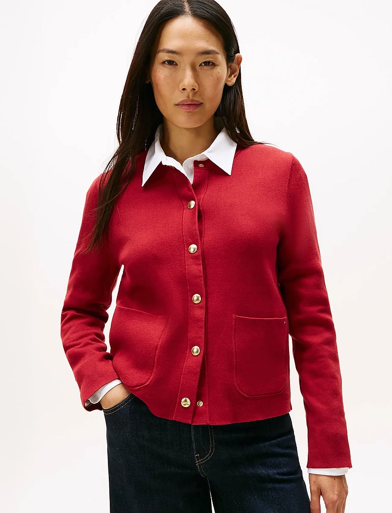 Tommy Hilfiger - CO JERSEY REVERSIBLE LS CARDI - neuletakit - br stp regatta red / ivory silk - 4