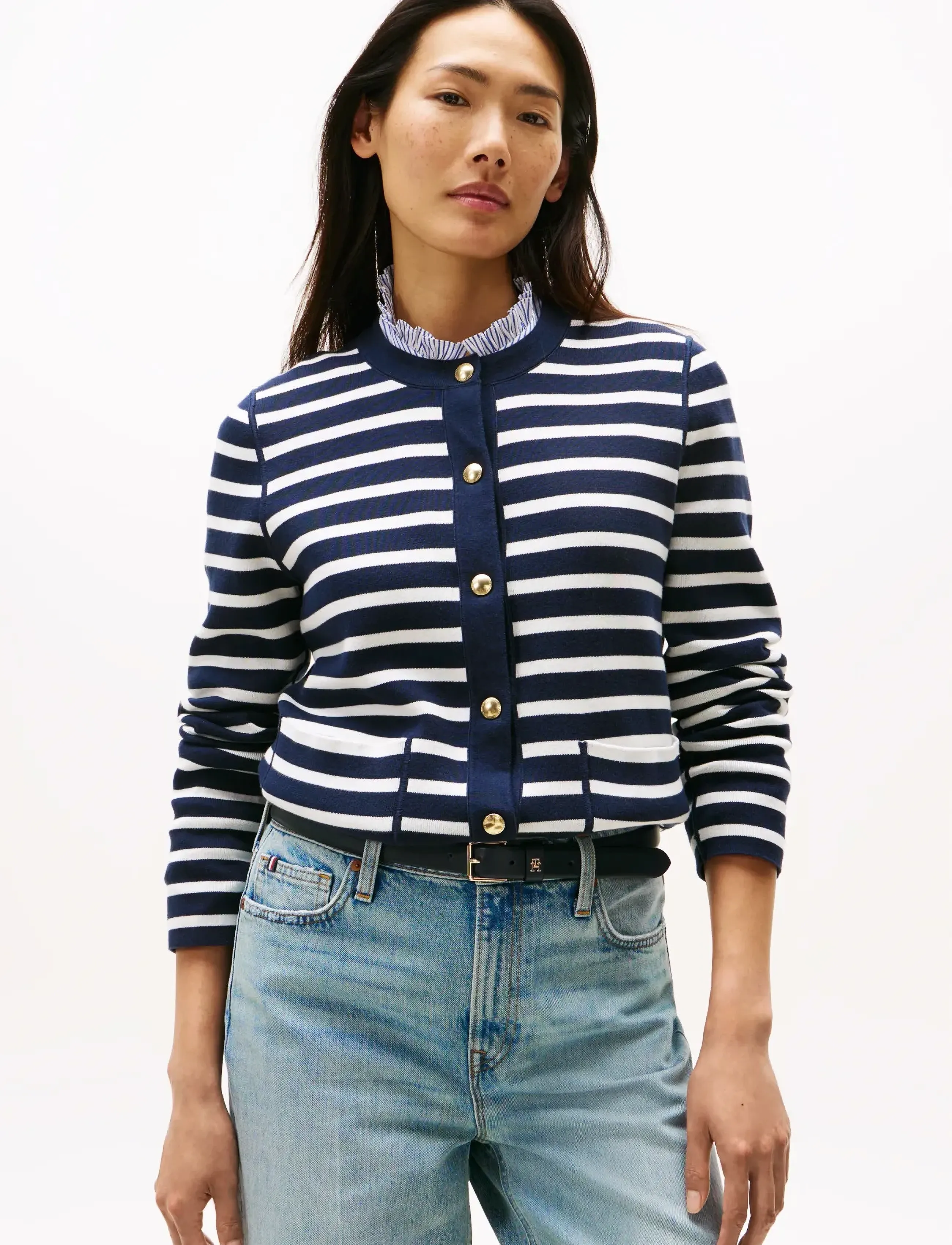 Tommy Hilfiger CO JERSEY REVERSIBLE LS CARDI - Tommy Hilfiger - BR STP NAVY/DARK NIGHT NAVY / navy