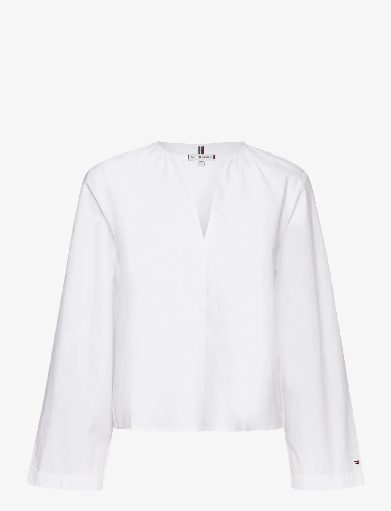 Tommy Hilfiger - COTTON SOLID V-NECK BLOUSE - long-sleeved blouses - th optic white - 0