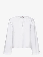 COTTON SOLID V-NECK BLOUSE - TH OPTIC WHITE