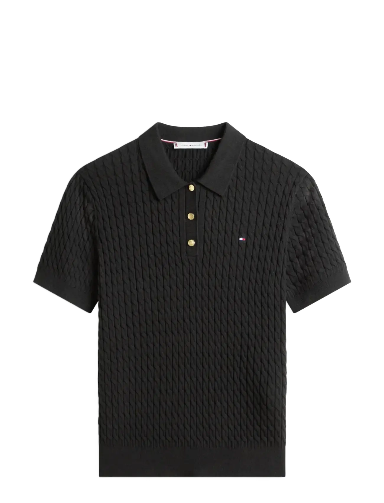 TOMMY HILFIGER Co Cable Fine Gg Polo S/S Swt Schwarz - XS - Damen